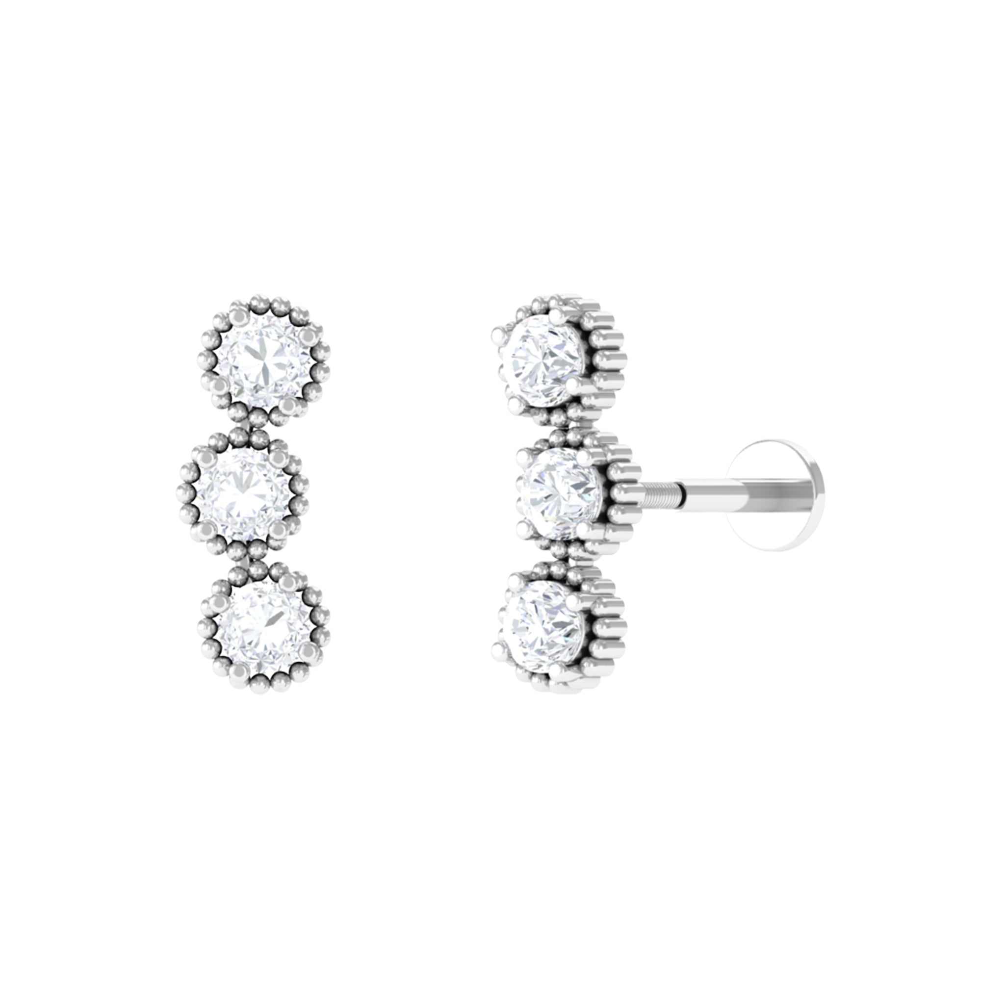 Round Moissanite Crawler Earring for Helix Piercing D-VS1 - Sparkanite Jewels