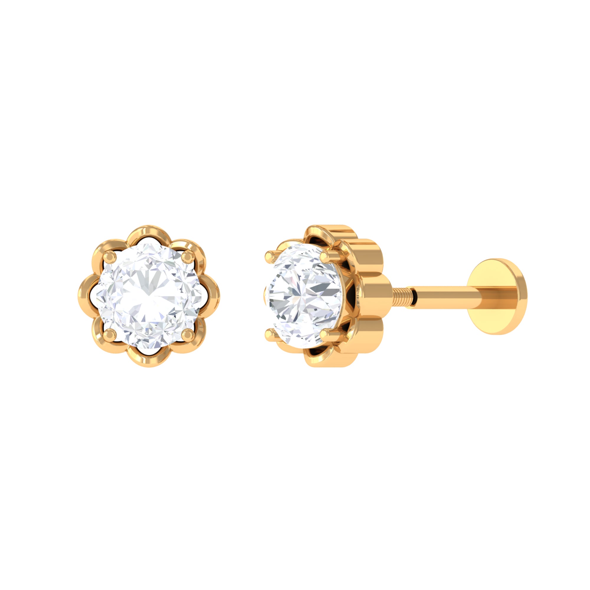 Round Moissanite Solitaire Cartilage Earring D-VS1 - Sparkanite Jewels