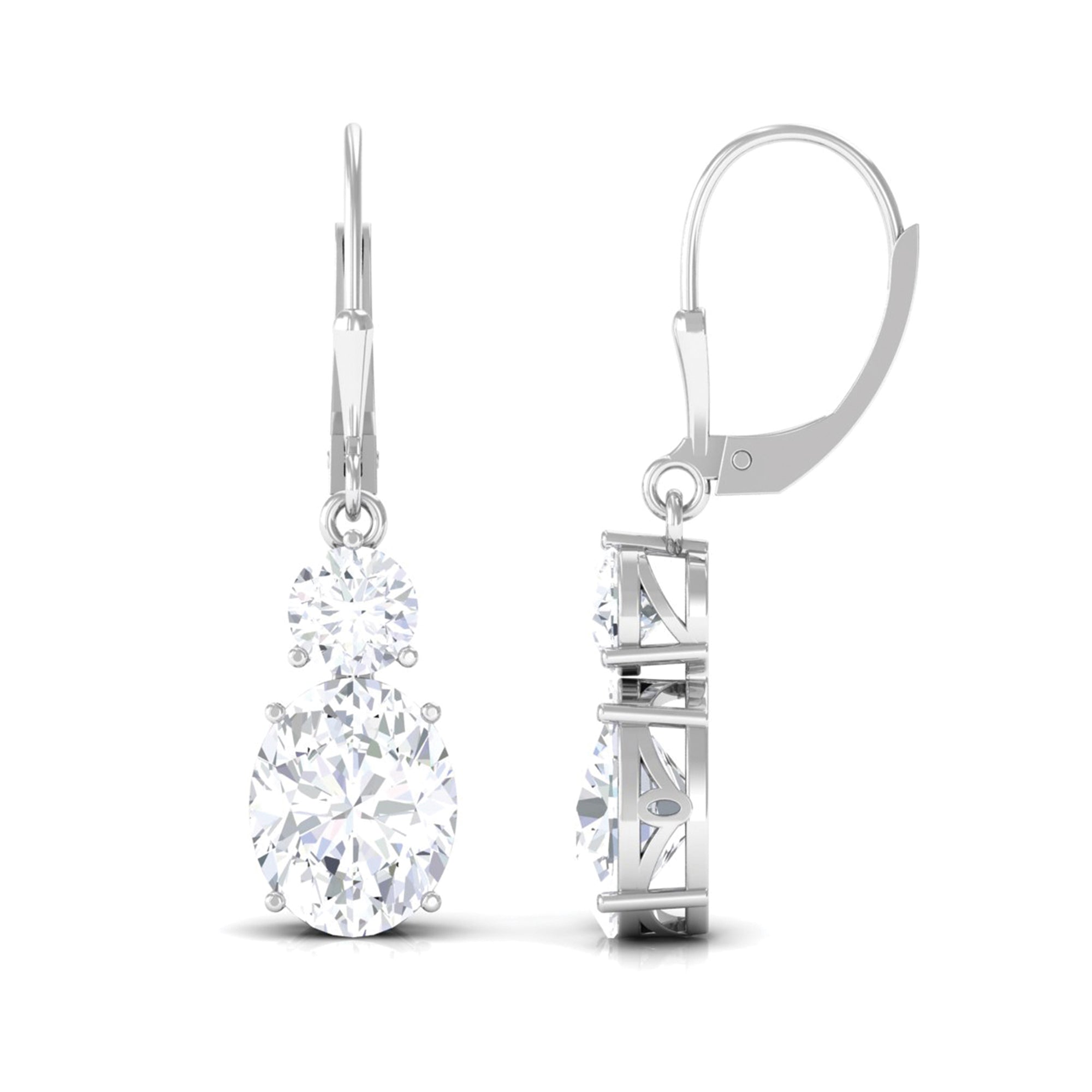 Sparkanite Jewels-Oval Shape Moissanite Drop Earrings with Lever Back