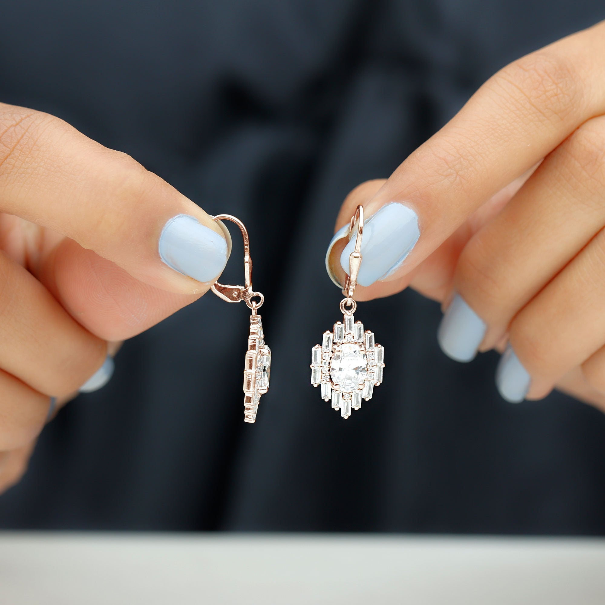 Sparkanite Jewels-Cluster Moissanite Drop Earrings with Lever Back Closure