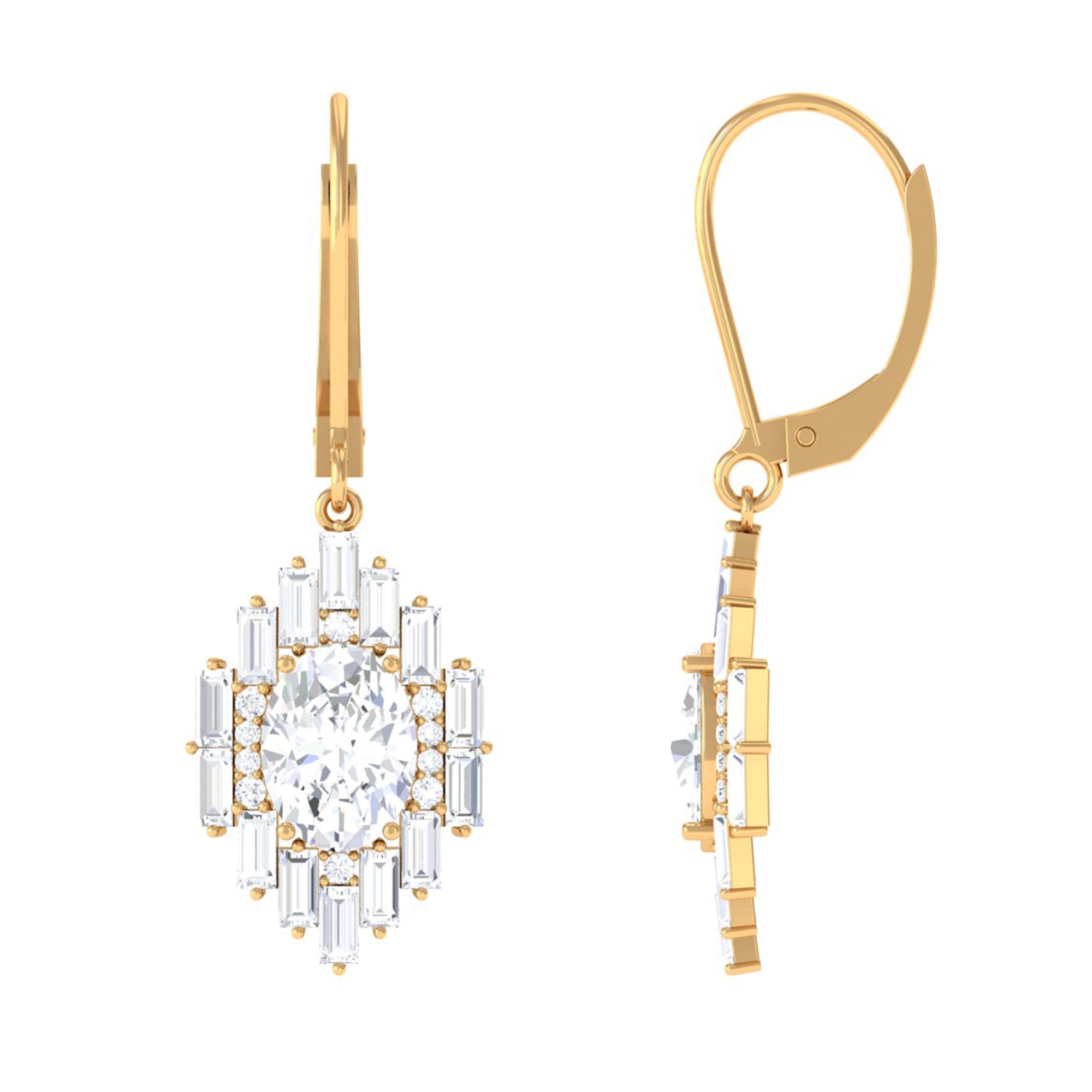 Sparkanite Jewels-Cluster Moissanite Drop Earrings with Lever Back Closure