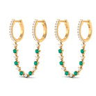 Sparkanite Jewels-Chain Hoop Earrings with Moissanite and Emerald