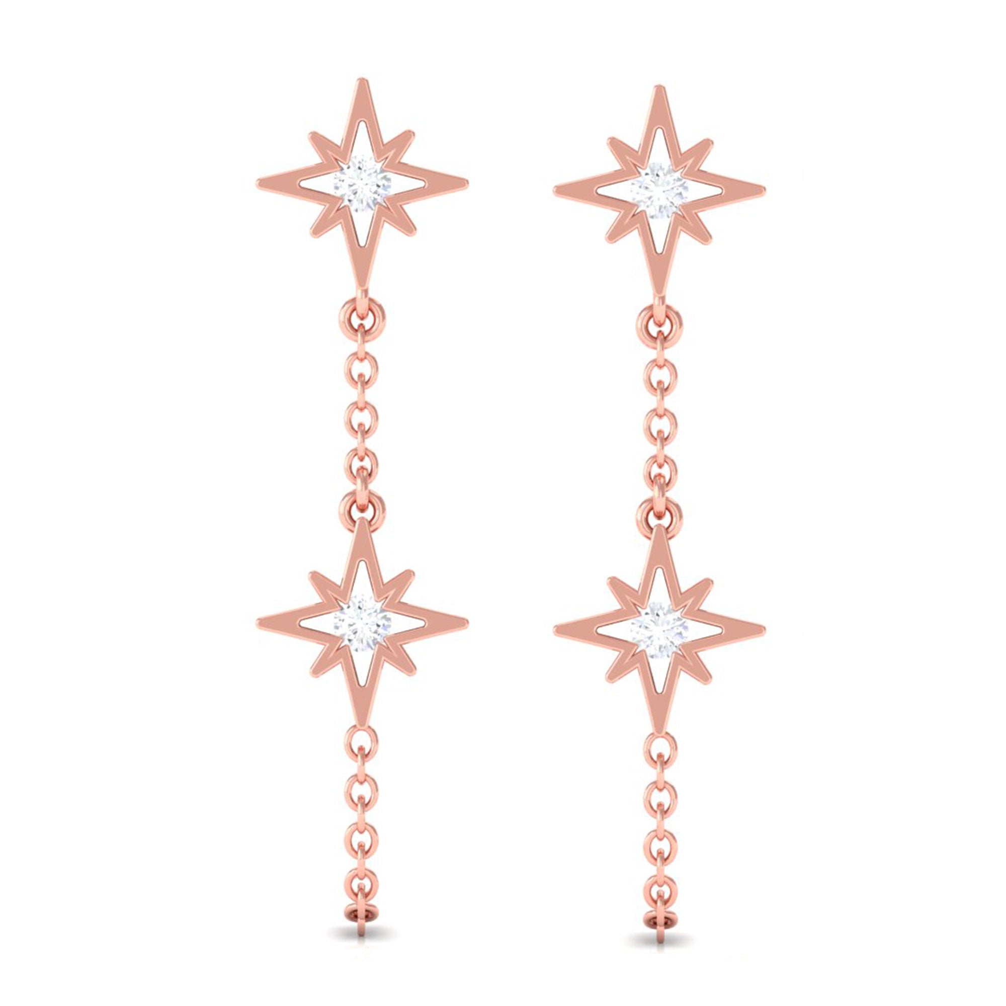 Sparkanite Jewels-Star Dangle Chain Earrings with Certified Moissanite