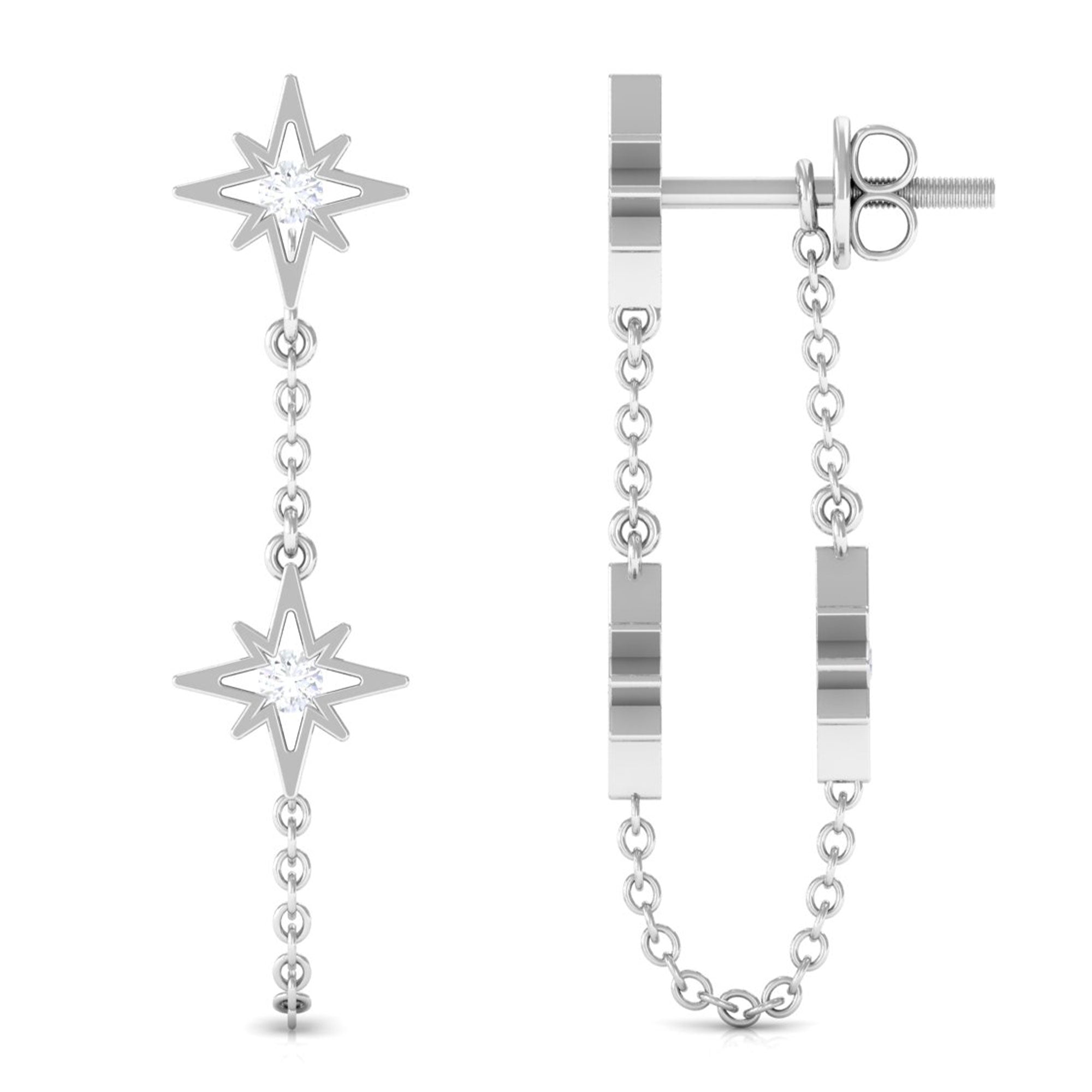 Sparkanite Jewels-Star Dangle Chain Earrings with Certified Moissanite