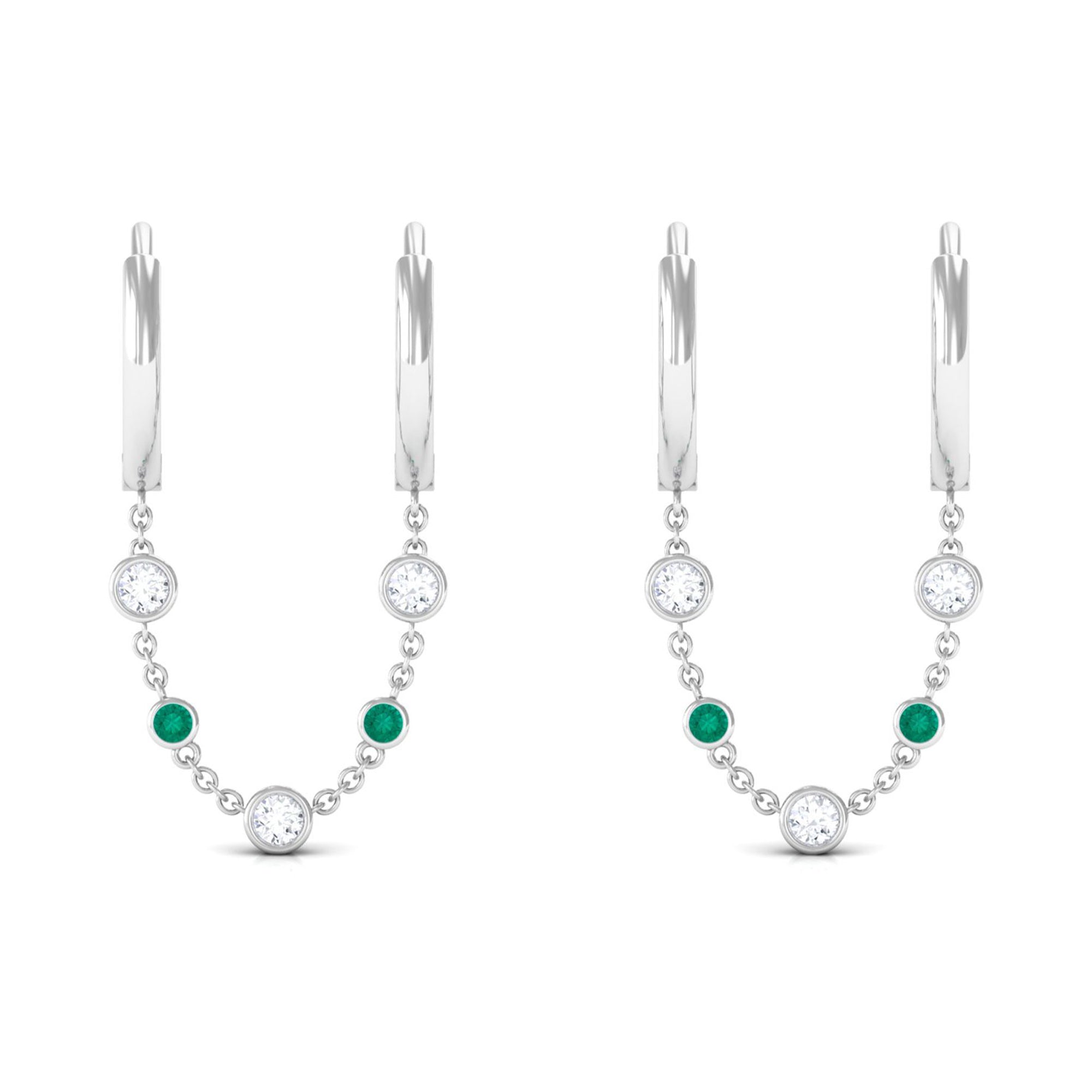 Sparkanite Jewels-Certified Moissanite Chain Hoop Earrings with Emerald