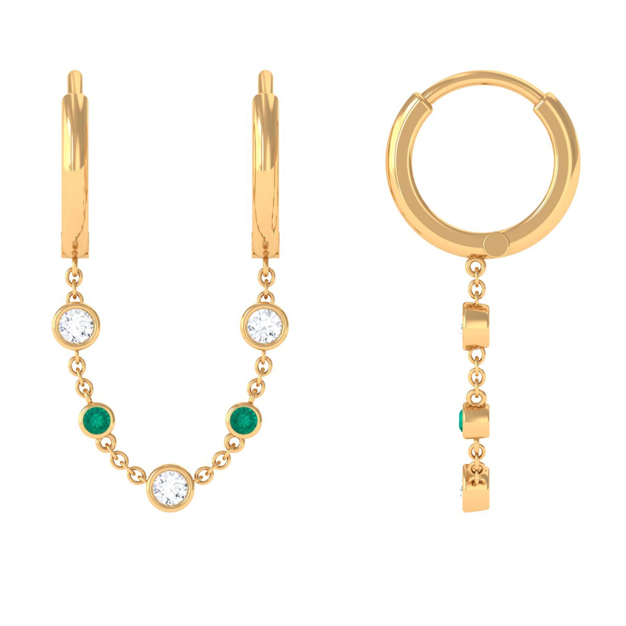 Sparkanite Jewels-Certified Moissanite Chain Hoop Earrings with Emerald