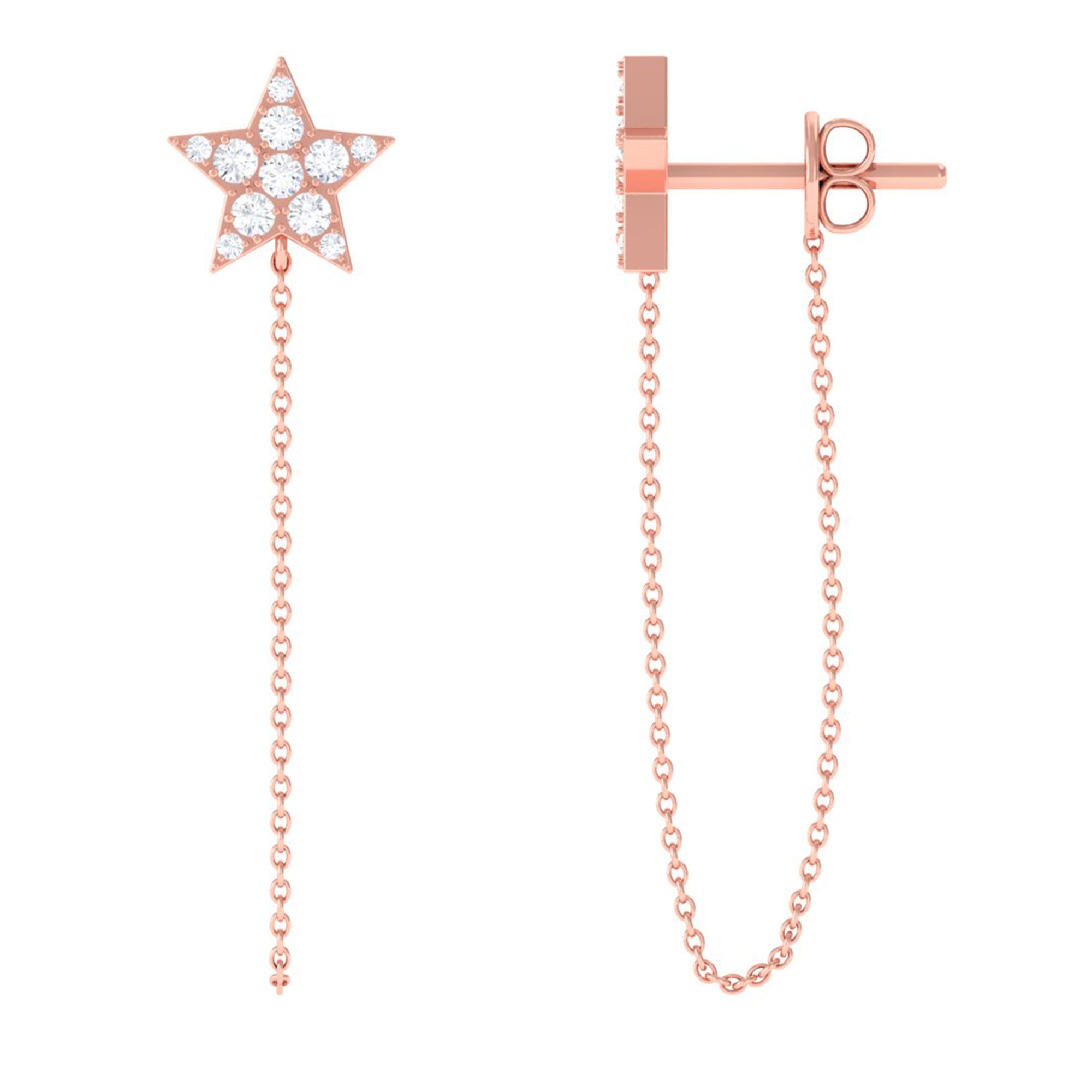 Sparkanite Jewels-Minimal Star Chain Earrings with Certified Moissanite