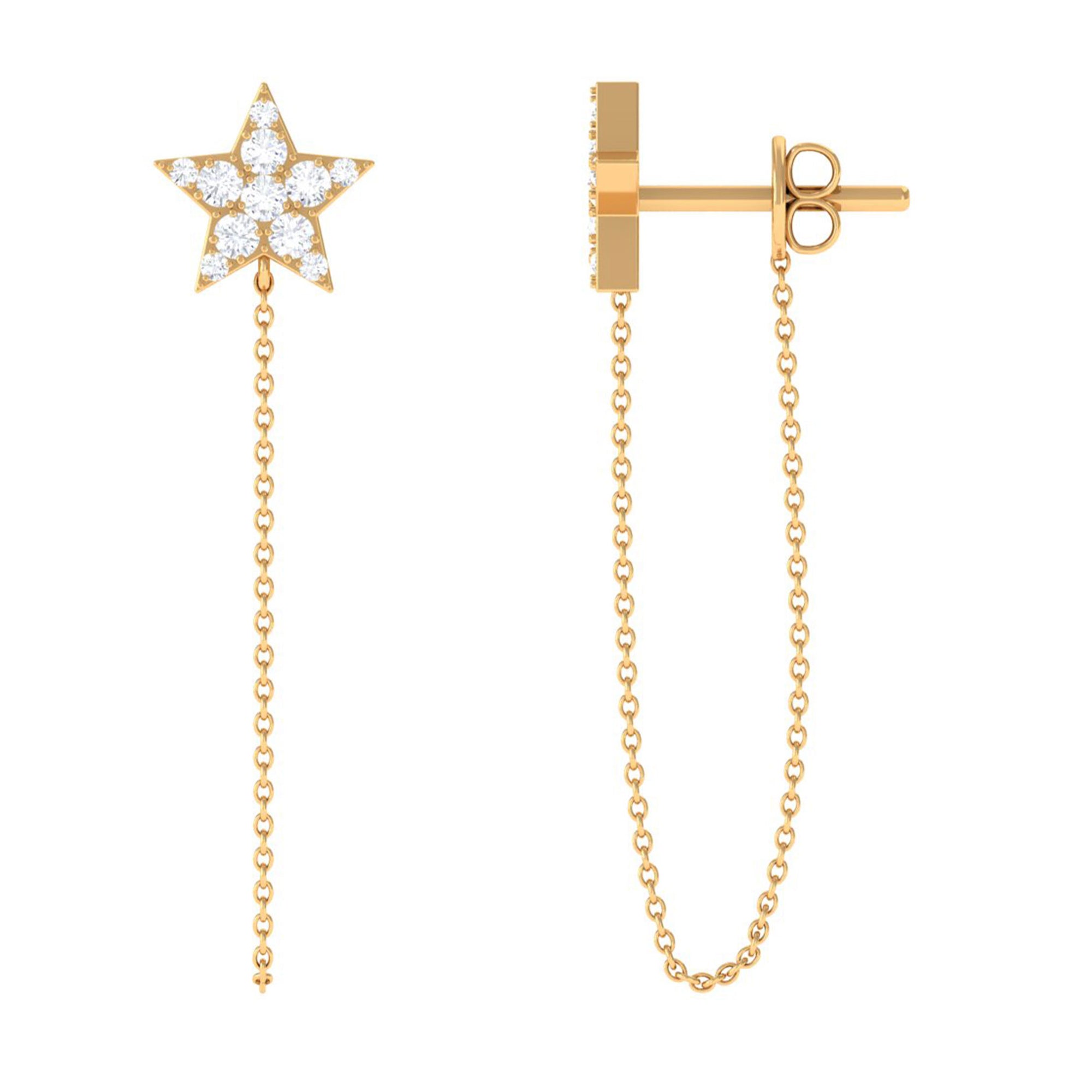 Sparkanite Jewels-Minimal Star Chain Earrings with Certified Moissanite