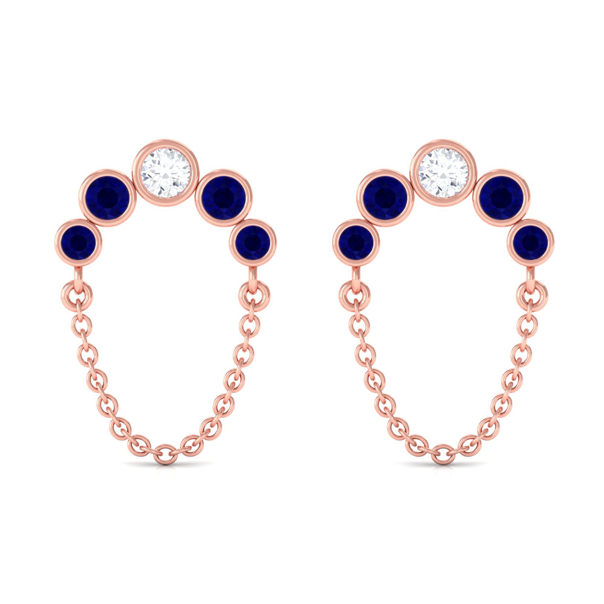 Sparkanite Jewels-Certified Moissanite Drop Chain Earrings with Blue Sapphire