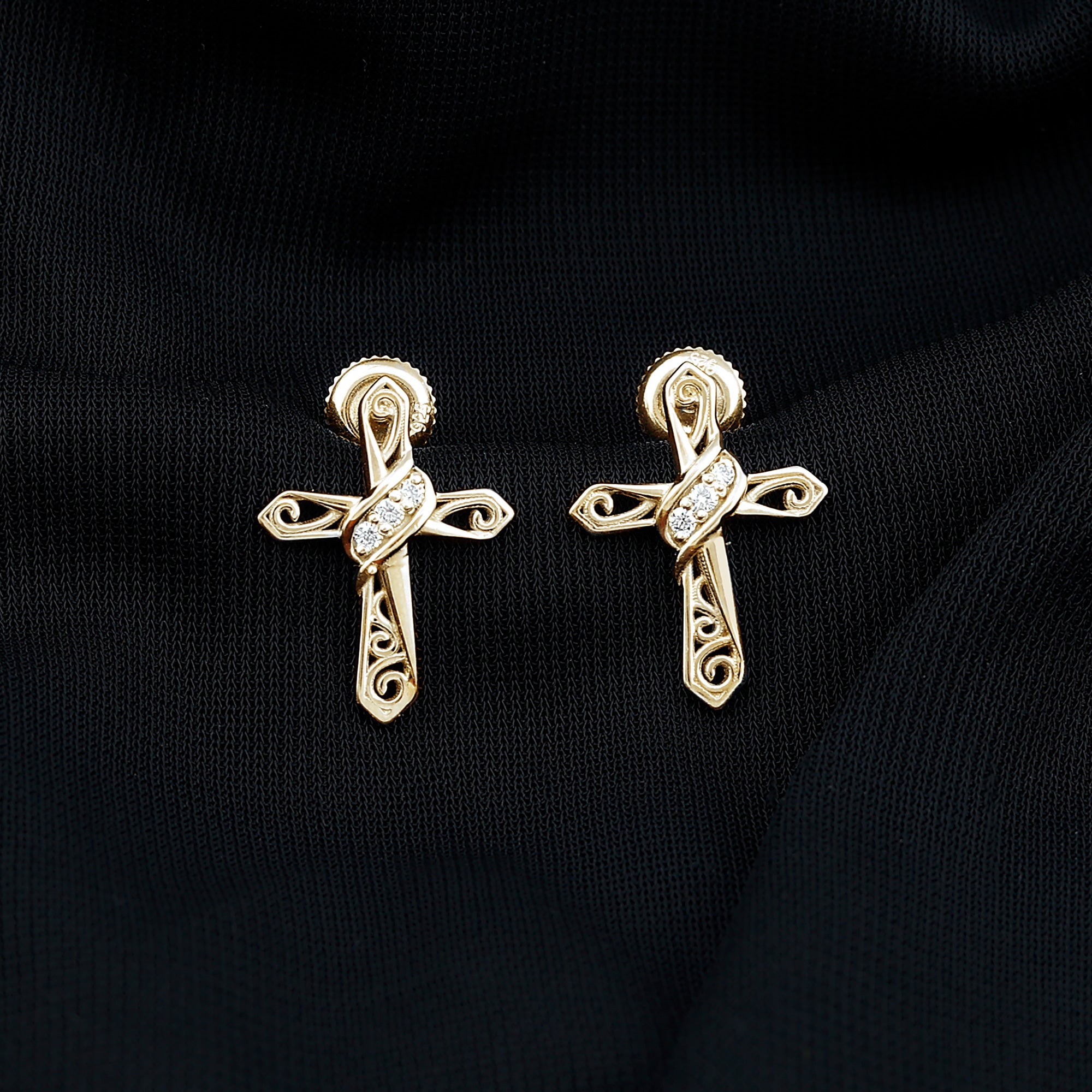 Sparkanite Jewels-Vintage Inspired Moissanite Cross Stud Earrings