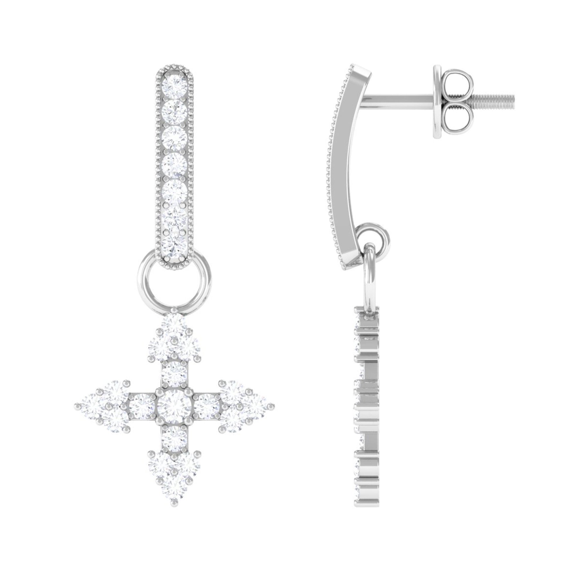 Sparkanite Jewels-Minimal Cross Drop Earrings with Certified Moissanite