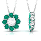 Nature Inspired Floral Pendant Necklace with Moissanite and Emerald D-VS1 6 MM - Sparkanite Jewels