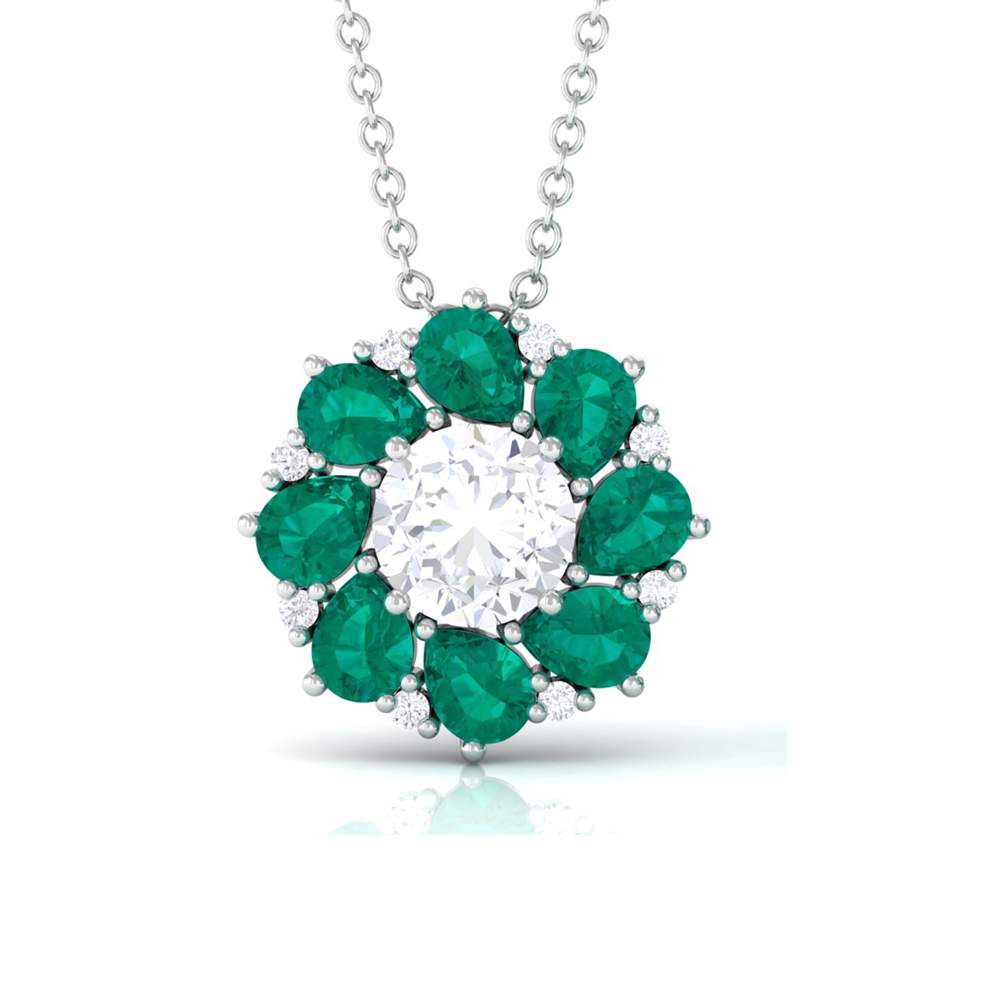 Nature Inspired Floral Pendant Necklace with Moissanite and Emerald D-VS1 6 MM - Sparkanite Jewels