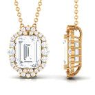 Colorless Emerald Cut Moissanite Statement Halo Pendant Necklace D-VS1 7X9 MM - Sparkanite Jewels