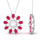 Certified Moissanite Floral Inspired Pendant Necklace with Ruby D-VS1 7 MM - Sparkanite Jewels