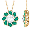 Nature Inspired Floral Pendant Necklace with Moissanite and Emerald D-VS1 8 MM - Sparkanite Jewels