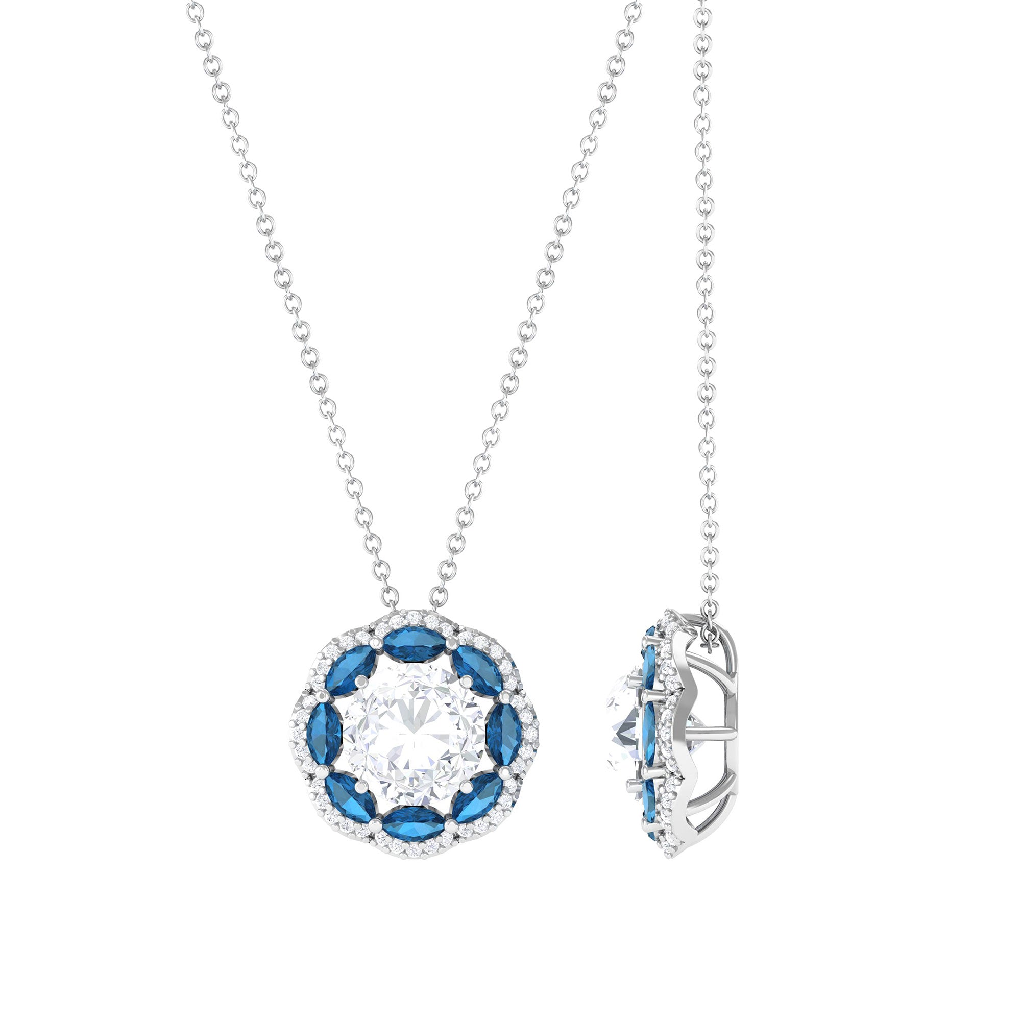 Sparkanite Jewels-Certified Moissanite Nature Inspired Pendant with London Blue Topaz