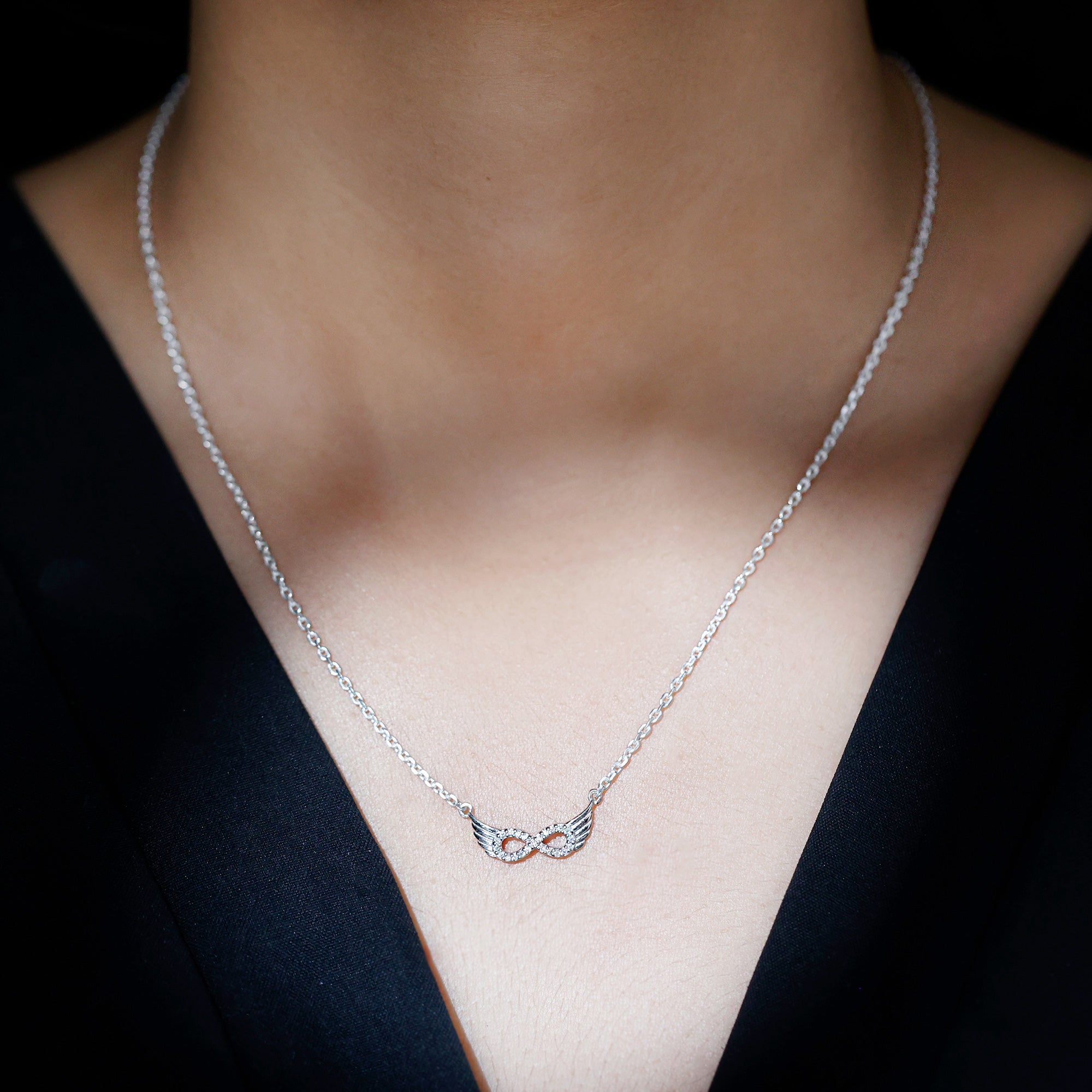 Sparkanite Jewels-Pave Set Moissanite Infinity Wings Necklace