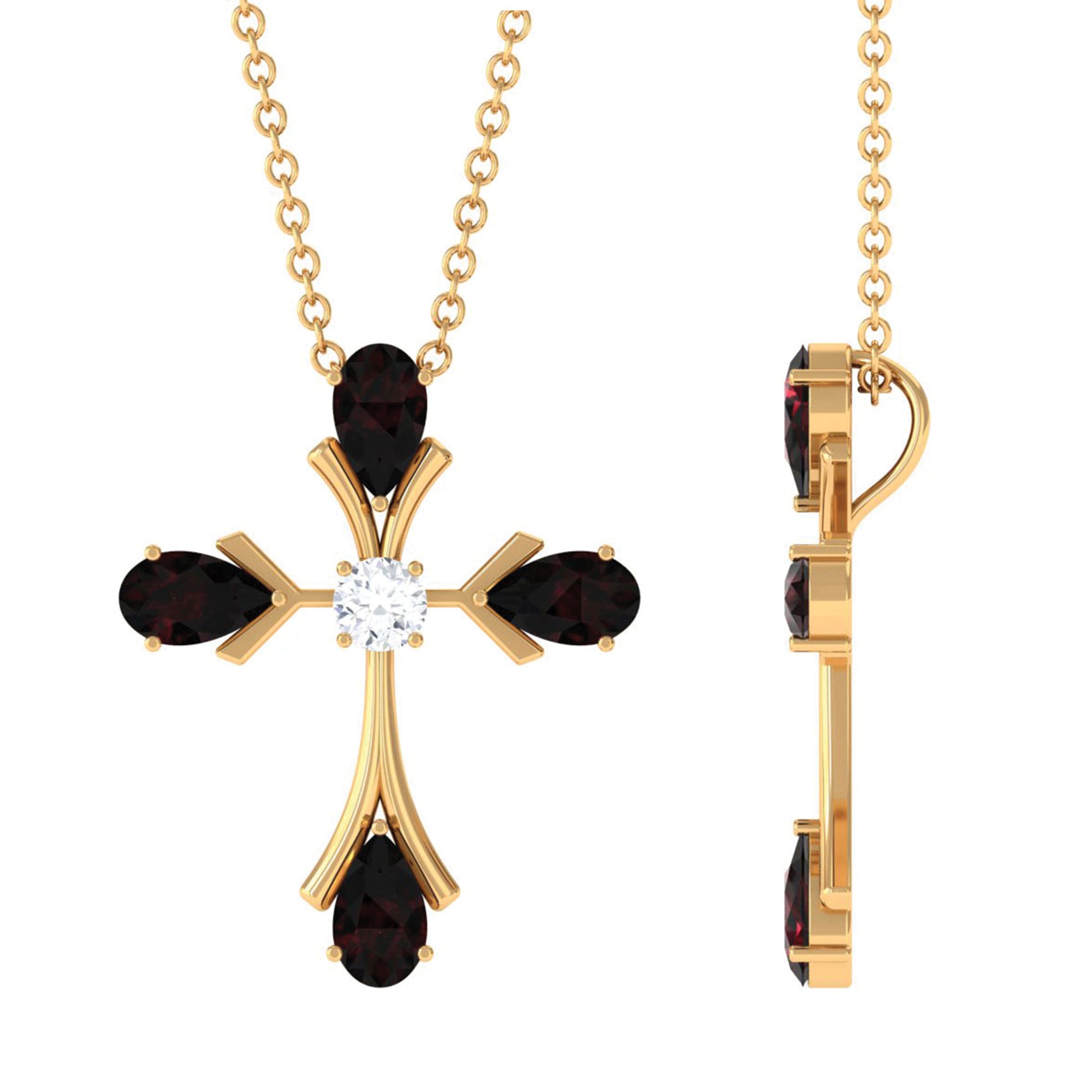 Sparkanite Jewels-Cross Pendant Necklace with Moissanite and Garnet