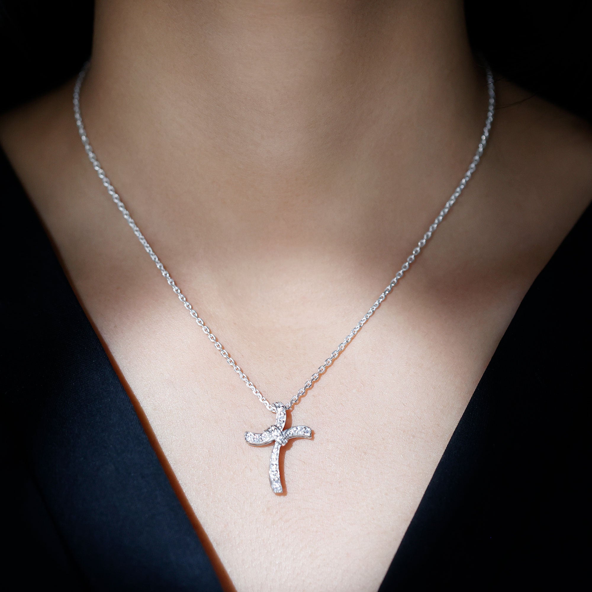 Sparkanite Jewels-Minimal Cross Pendant Necklace with Moissanite