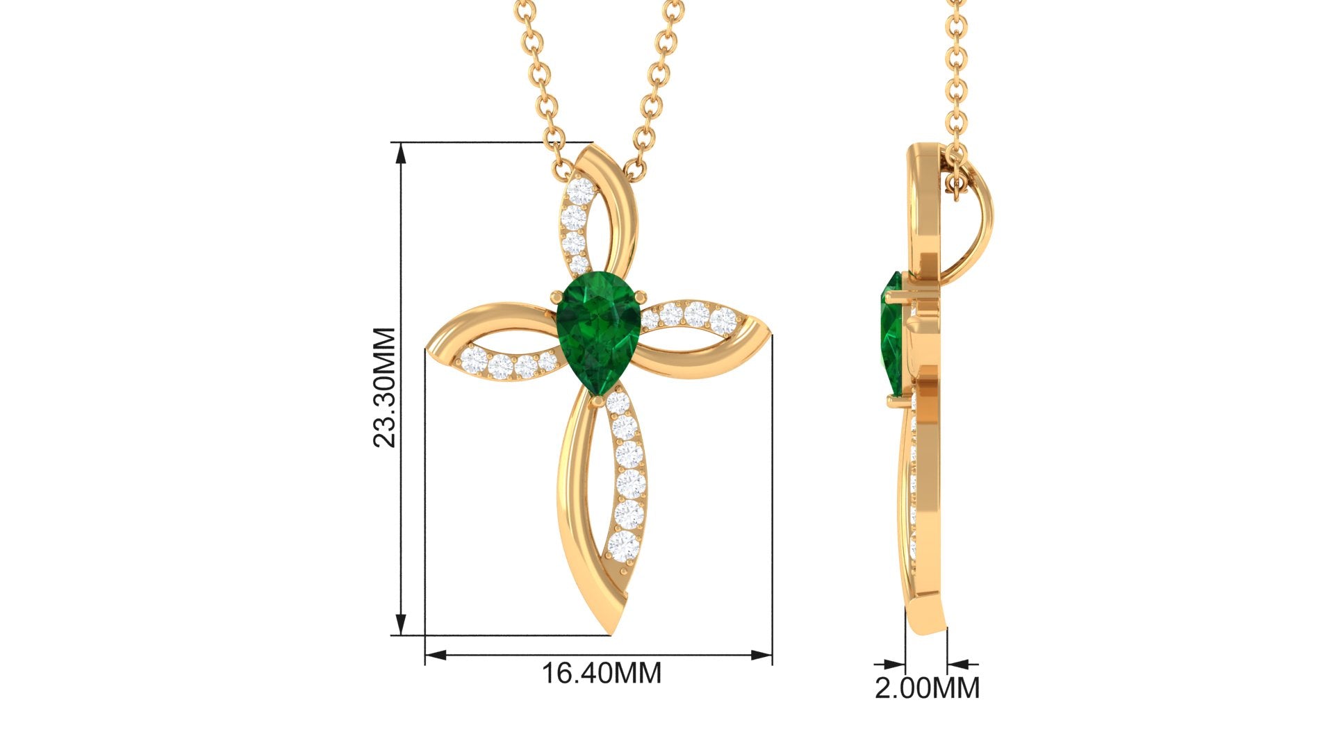 Sparkanite Jewels-Certified Moissanite Cross Silver Pendant with Lab Grown Emerald