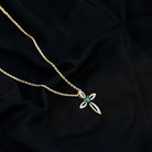 Sparkanite Jewels-Certified Moissanite Cross Silver Pendant with Lab Grown Emerald