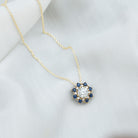 Sparkanite Jewels-Vintage Style Moissanite Pendant with Lab Blue Sapphire