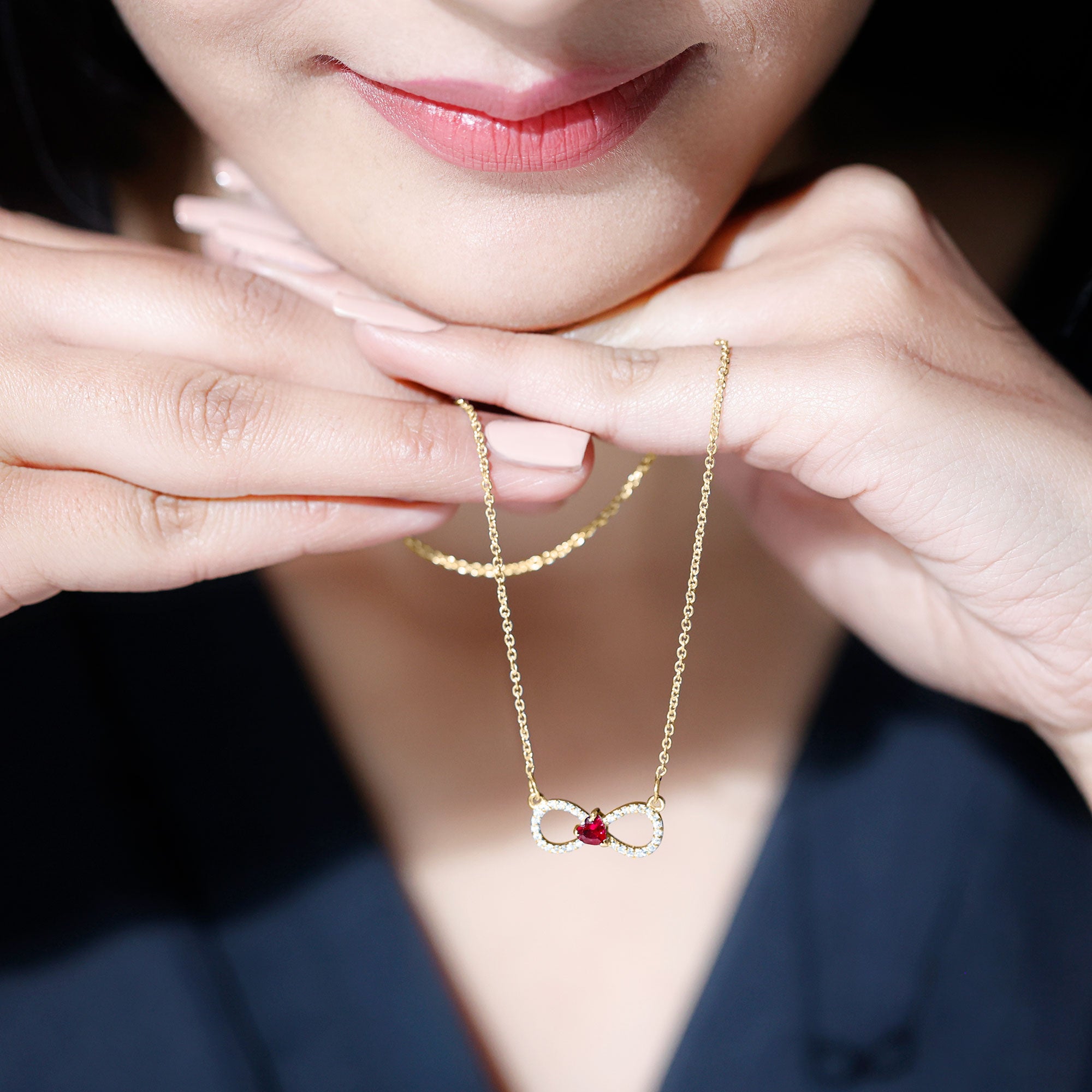 Sparkanite Jewels-Moissanite Infinity Necklace with Lab Created Ruby