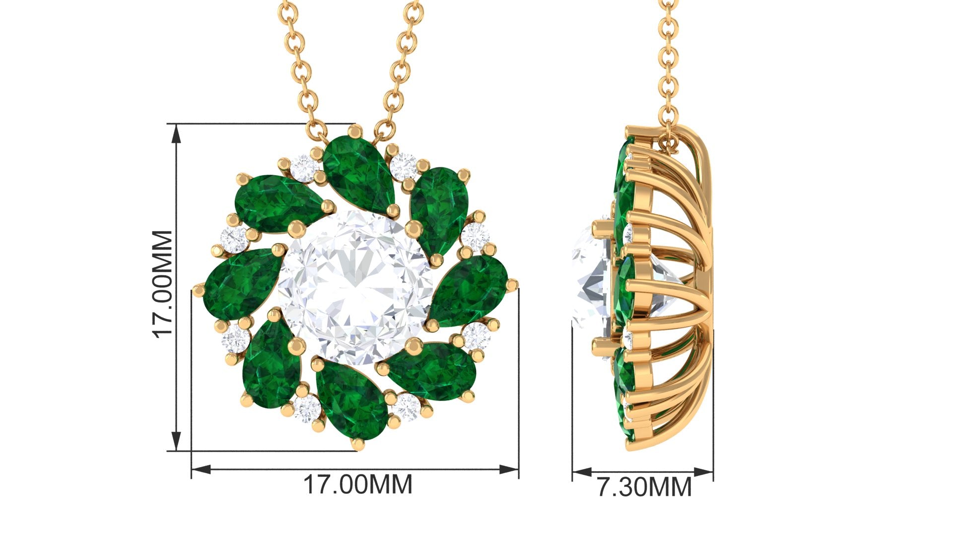 Sparkanite Jewels-Nature Inspired Floral Pendant with Moissanite and Lab Grown Emerald