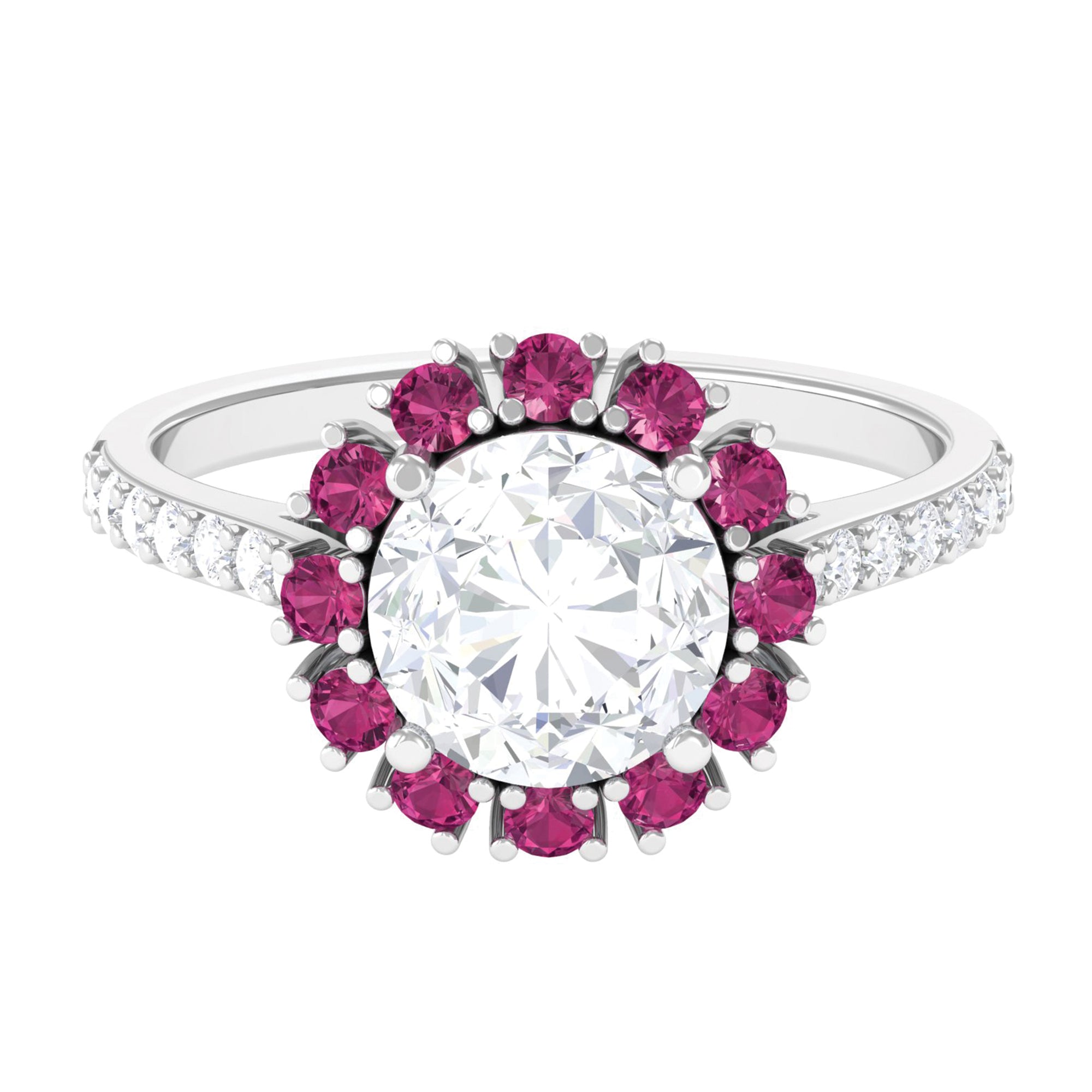 Sparkanite Jewels-Moissanite Cocktail Ring with Pink Tourmaline Halo