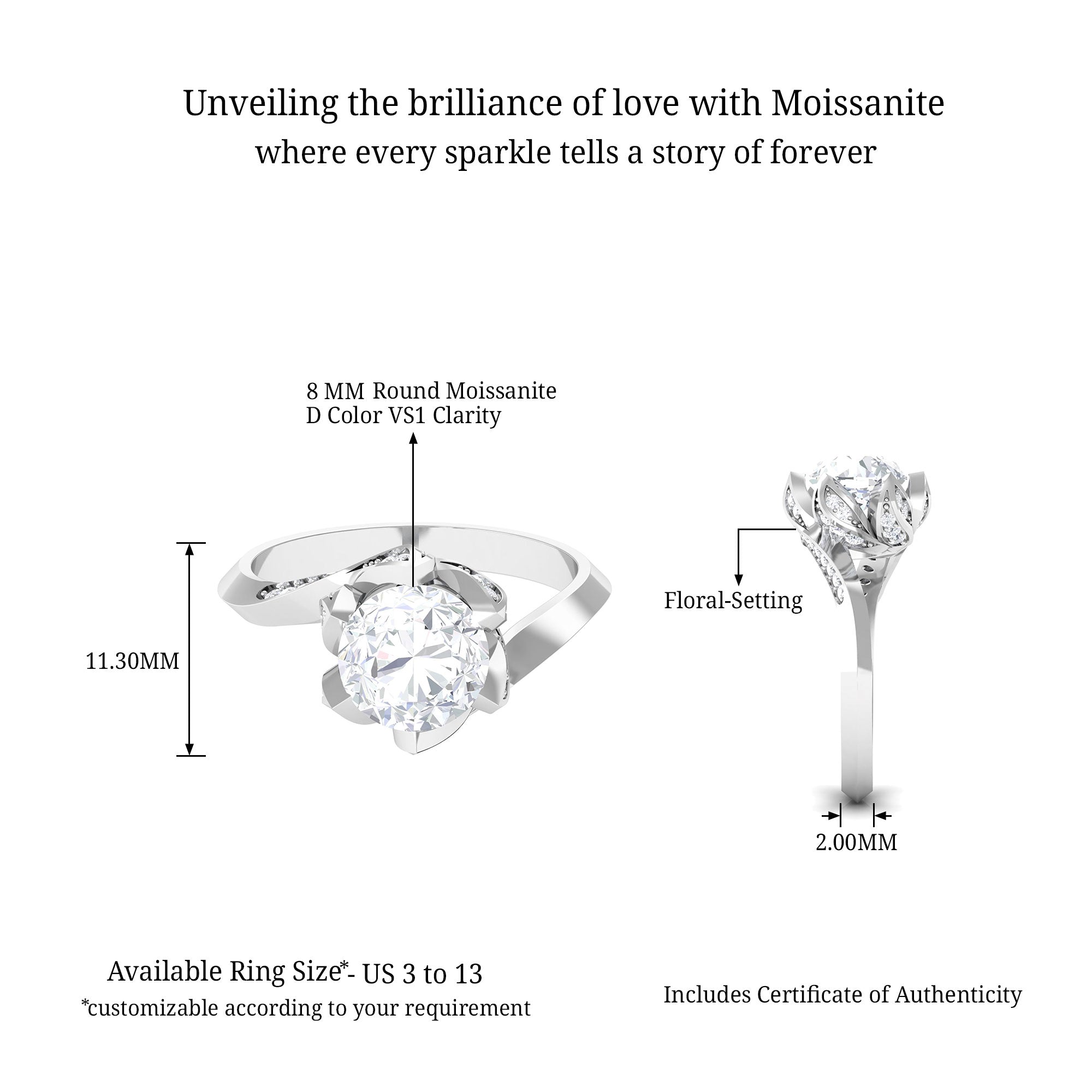 Sparkanite Jewels-Floral Inspired Moissanite Solitaire Bypass Engagement Ring