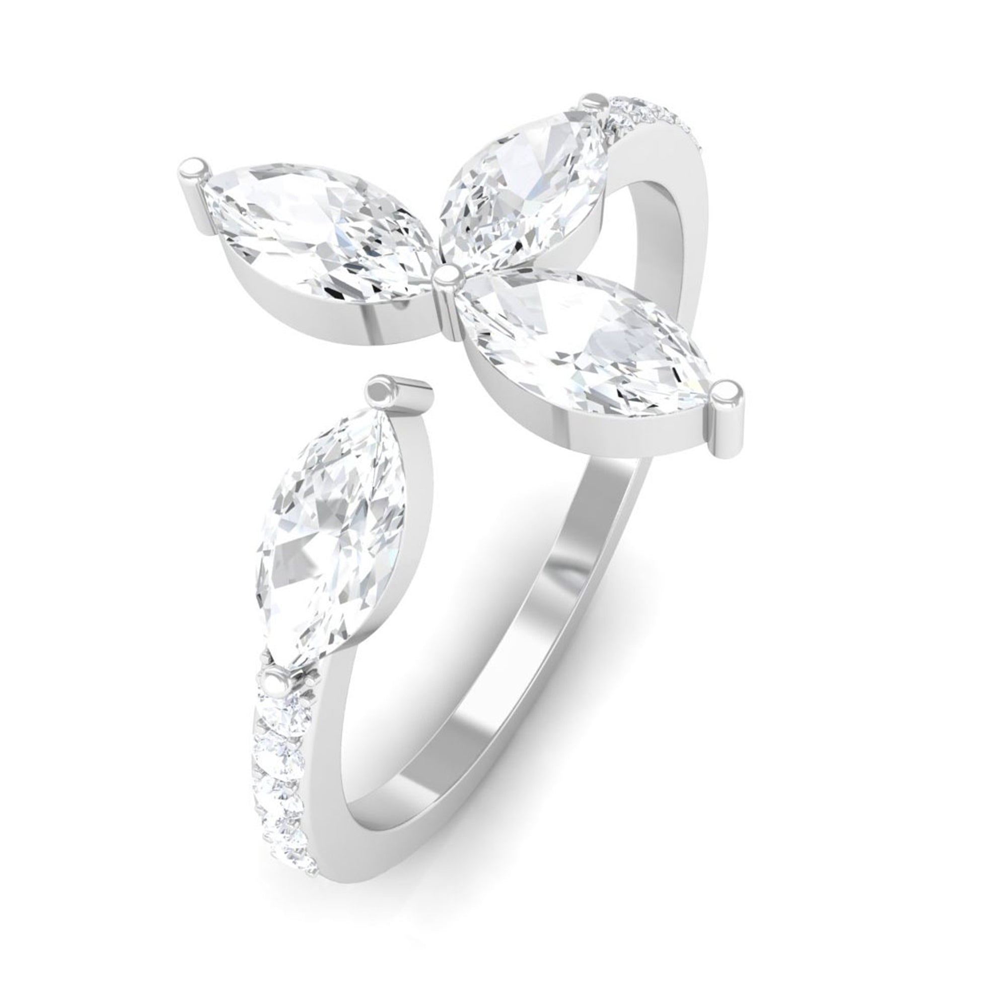 Sparkanite Jewels-Minimal Marquise Shape Moissanite Flower Cuff Ring