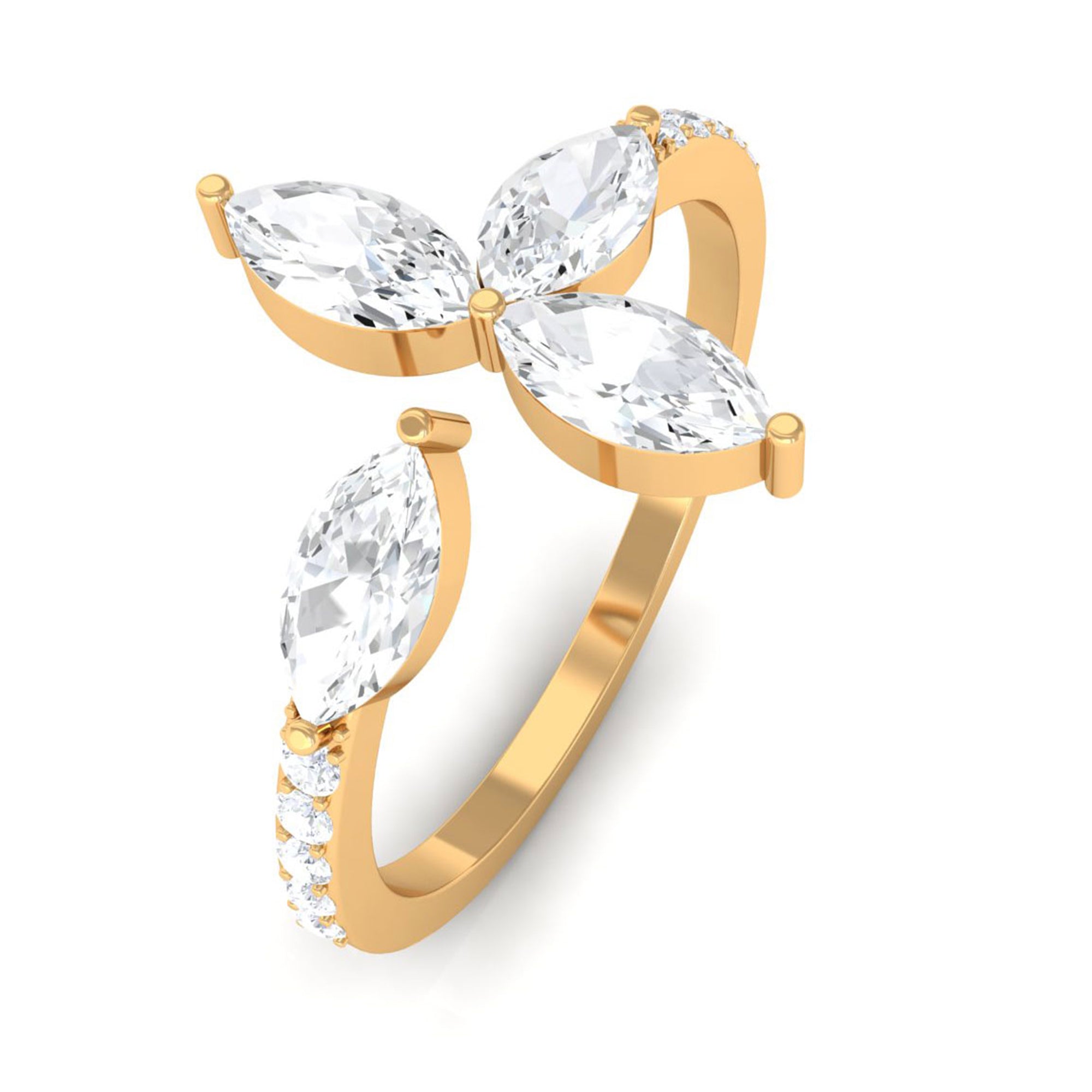 Sparkanite Jewels-Minimal Marquise Shape Moissanite Flower Cuff Ring