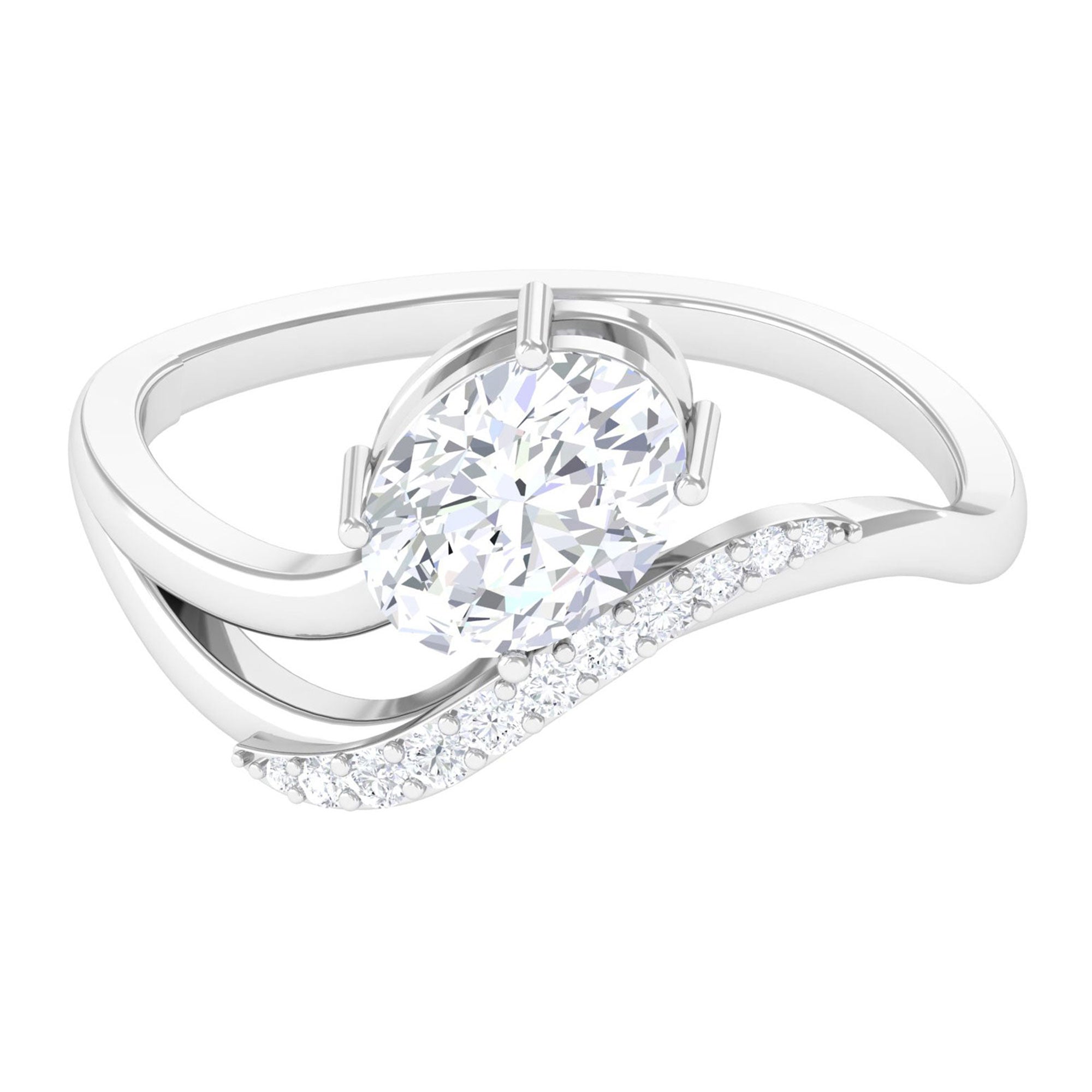 Sparkanite Jewels-Oval Shape Solitaire Moissanite Curved Engagement Ring