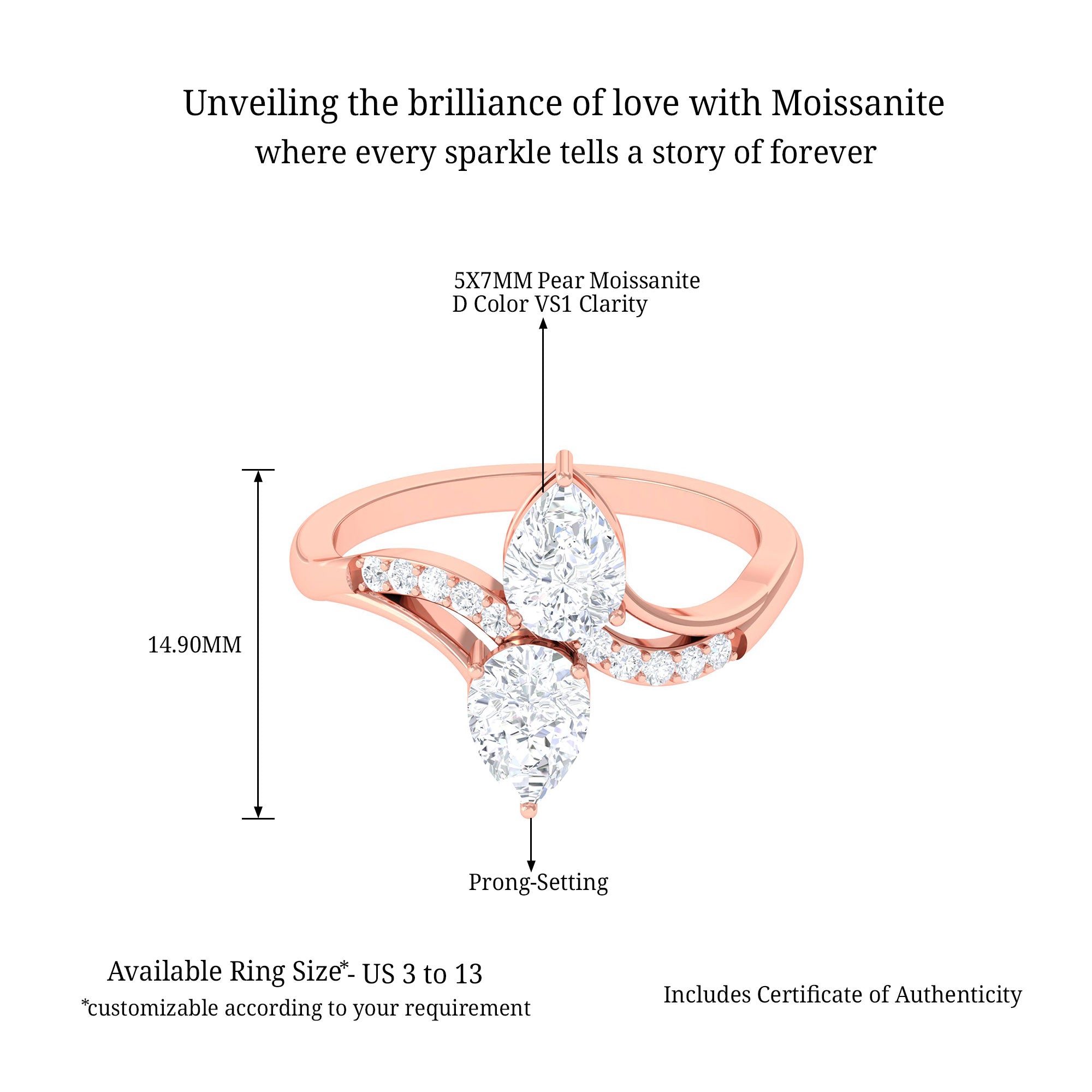 Sparkanite Jewels-Classic Pear Shape Moissanite Two Stone Anniversary Ring