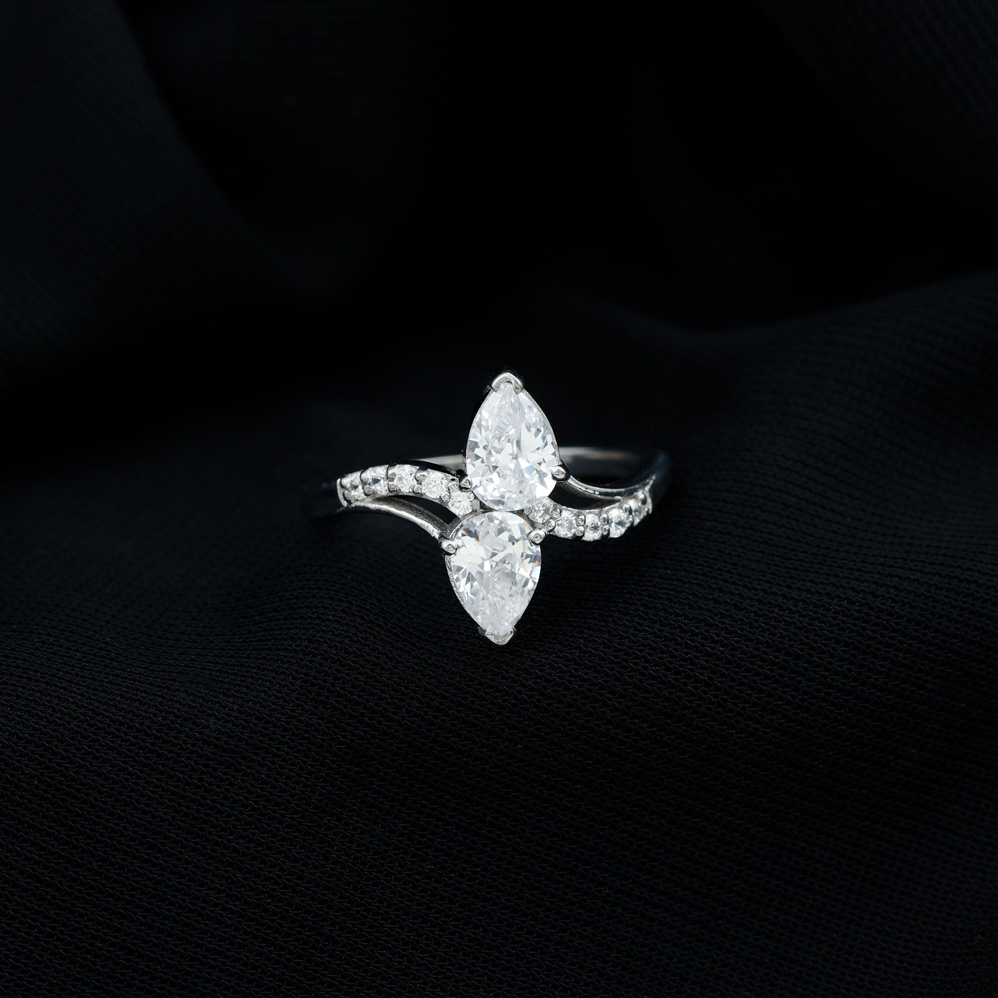 Sparkanite Jewels-Classic Pear Shape Moissanite Two Stone Anniversary Ring