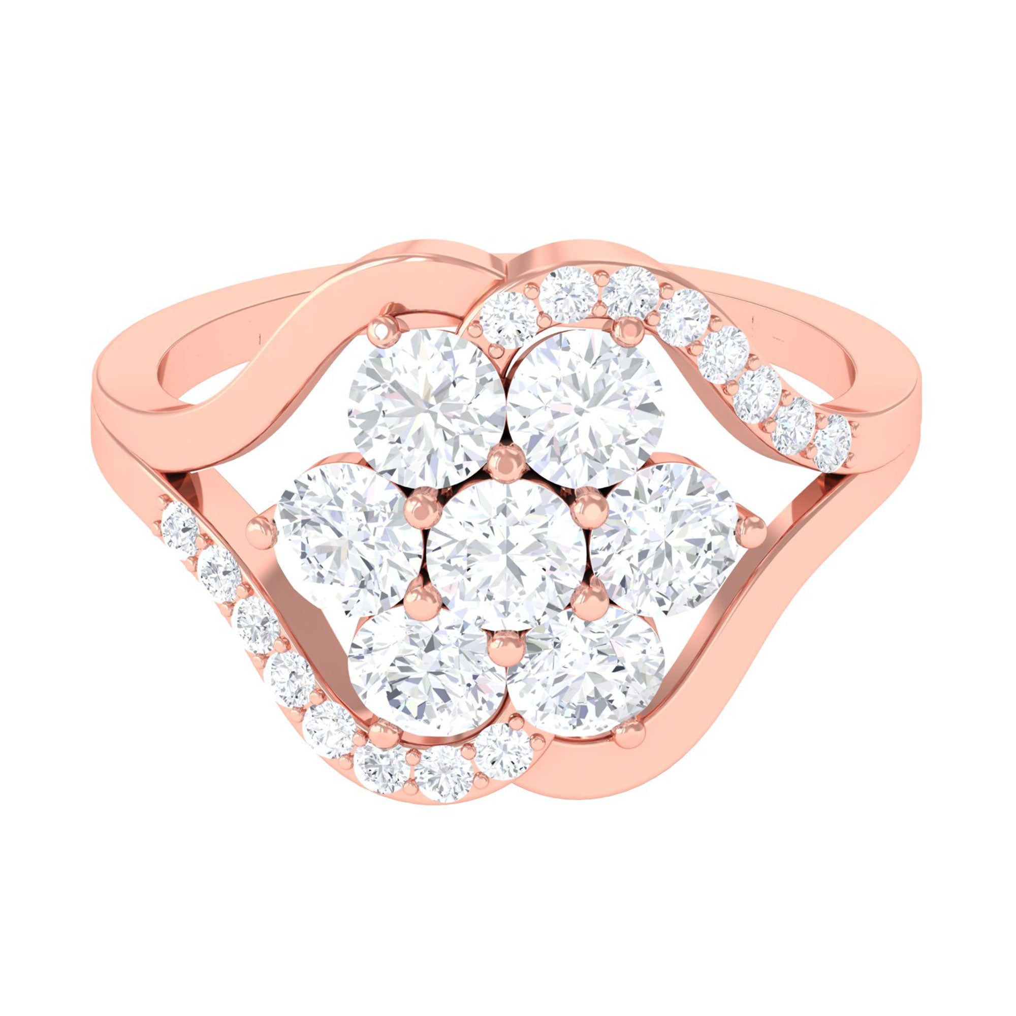 Sparkanite Jewels-Round Moissanite Flower Inspired Statement Engagement Ring