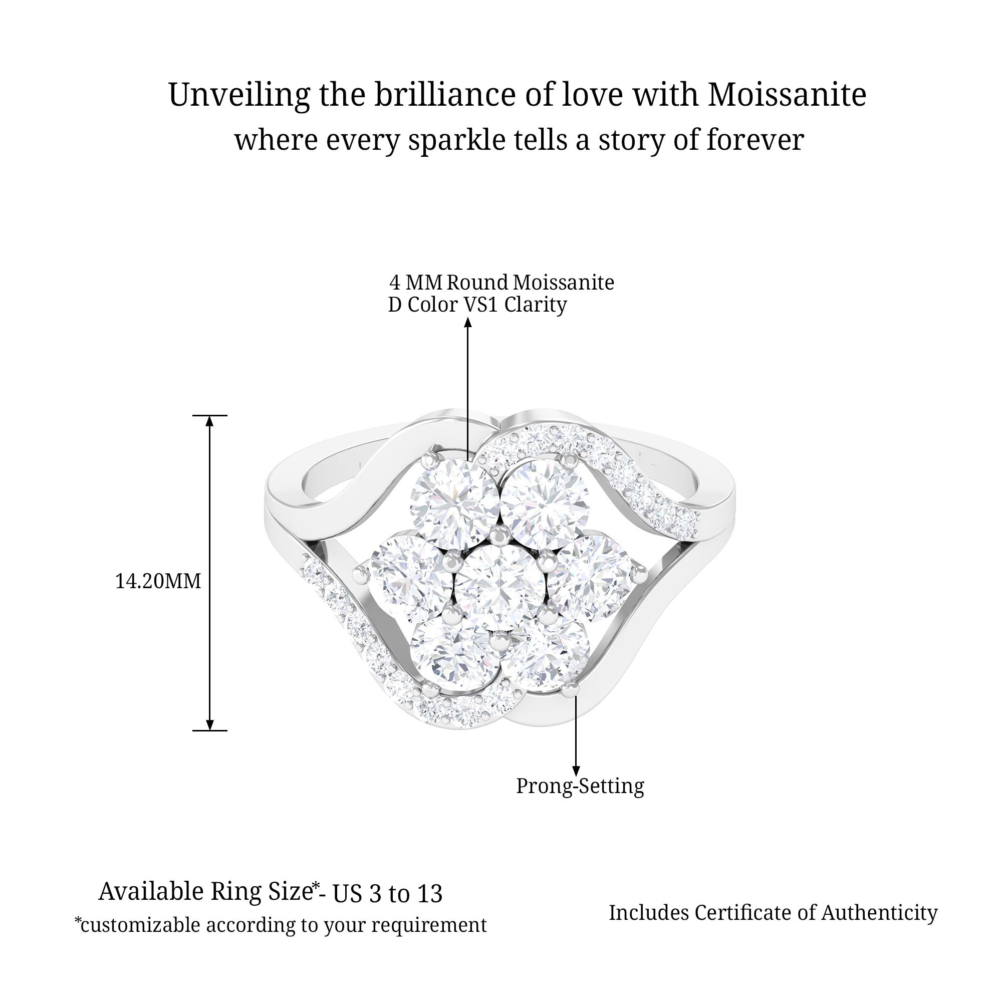 Sparkanite Jewels-Round Moissanite Flower Inspired Statement Engagement Ring