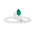 Sparkanite Jewels-Minimal Pear Shape Moissanite and Emerald Leaf Ring