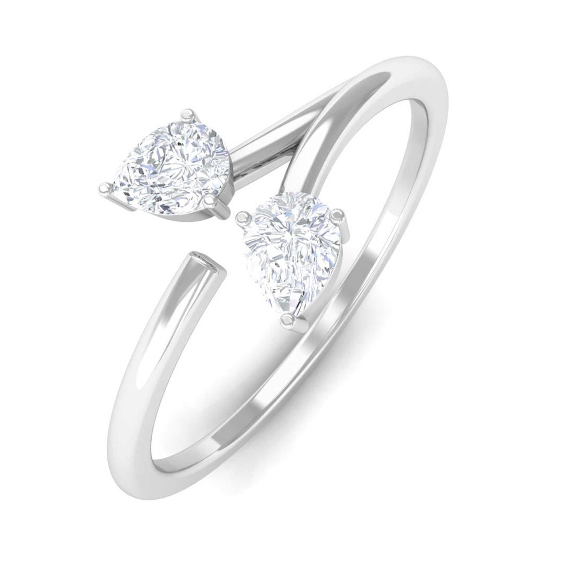 Sparkanite Jewels-Pear Shape Moissanite Two Stone Cuff Ring