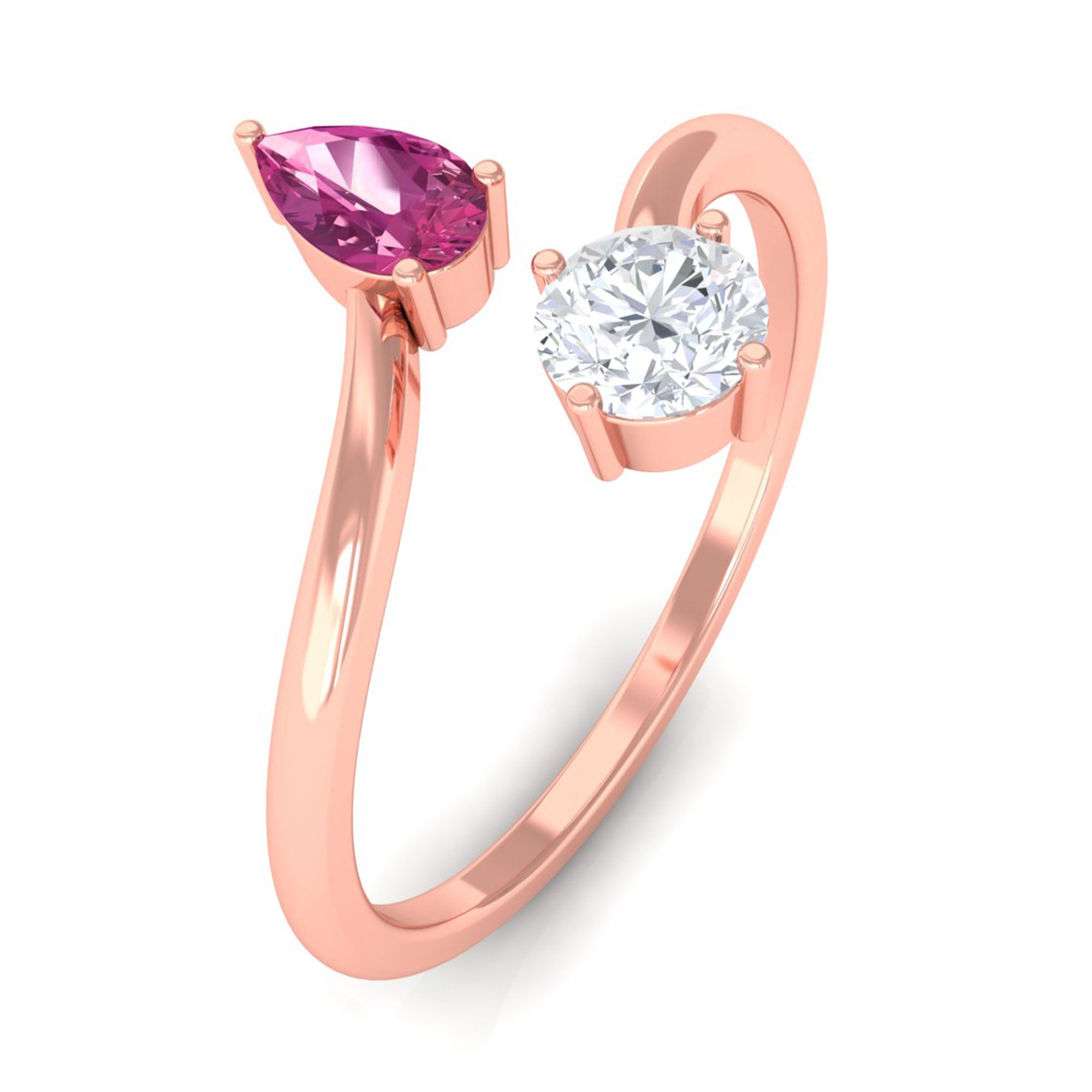 Sparkanite Jewels-Moissanite Two Stone Promise Ring with Pink Tourmaline