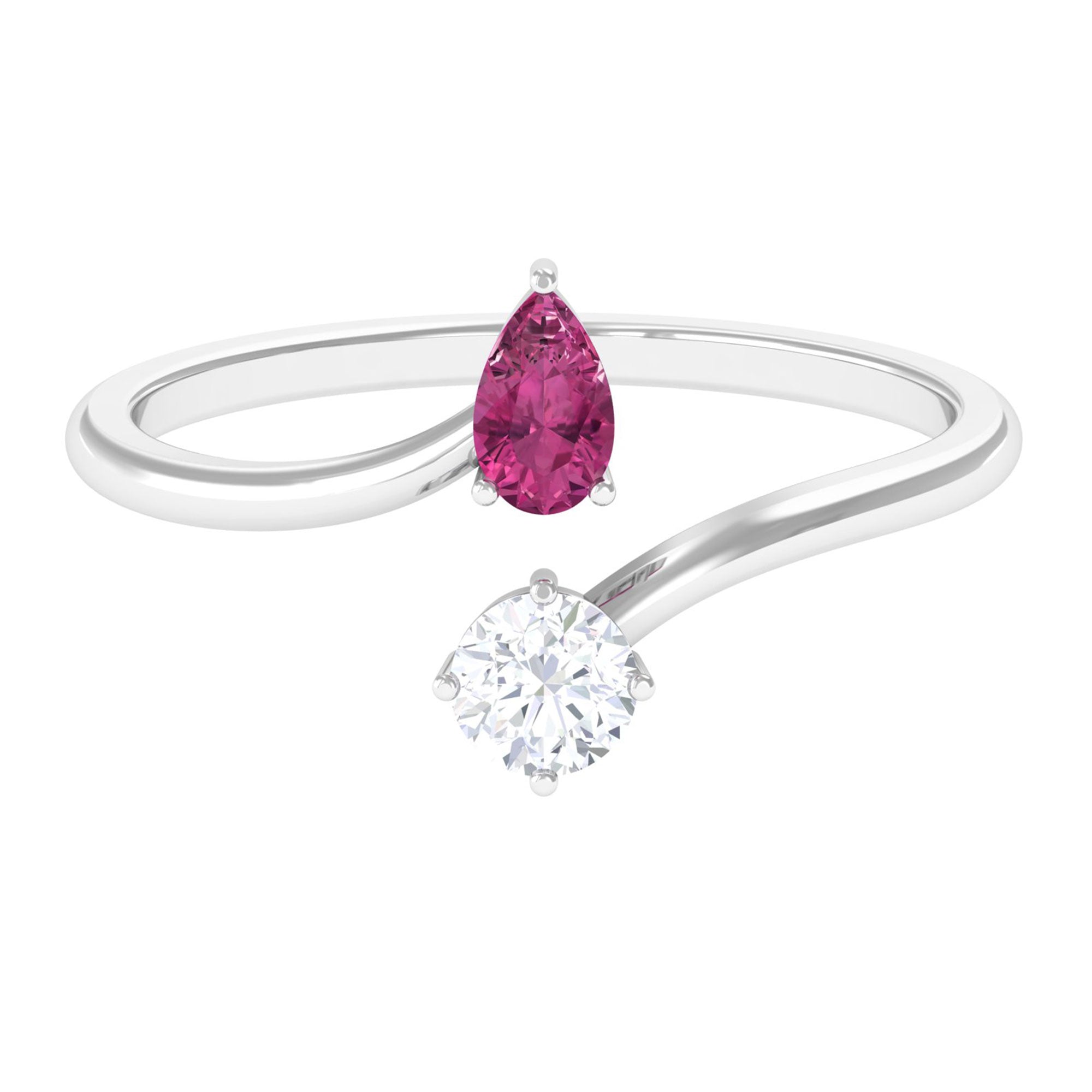 Sparkanite Jewels-Moissanite Two Stone Promise Ring with Pink Tourmaline