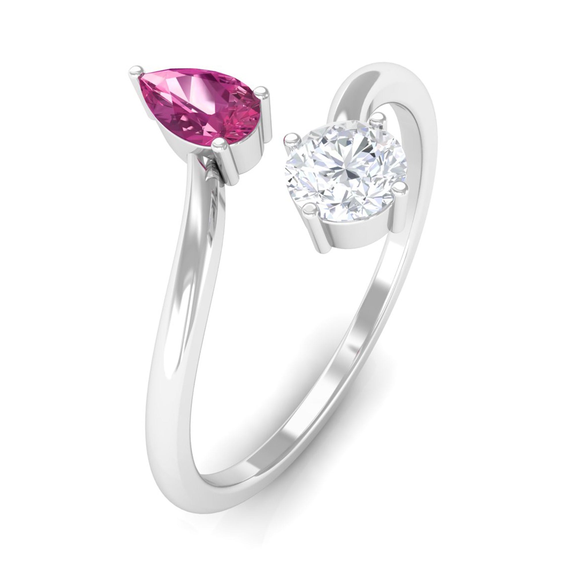 Sparkanite Jewels-Moissanite Two Stone Promise Ring with Pink Tourmaline