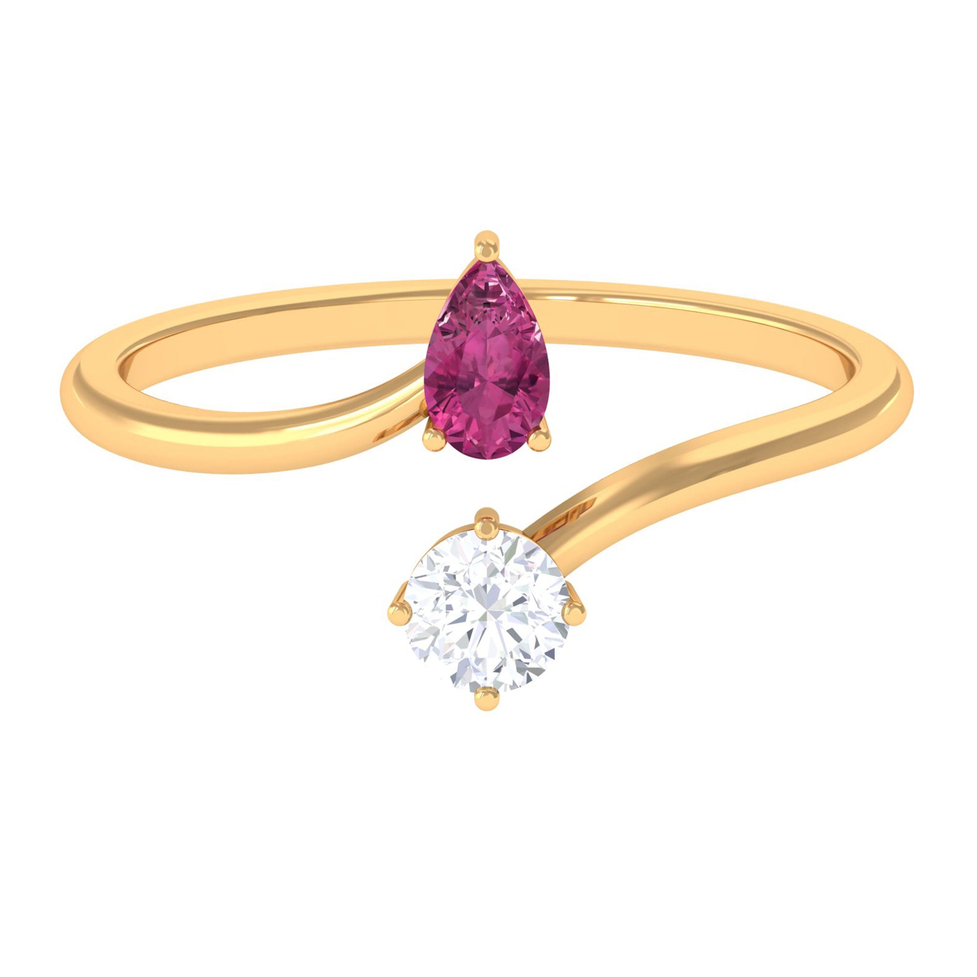 Sparkanite Jewels-Moissanite Two Stone Promise Ring with Pink Tourmaline