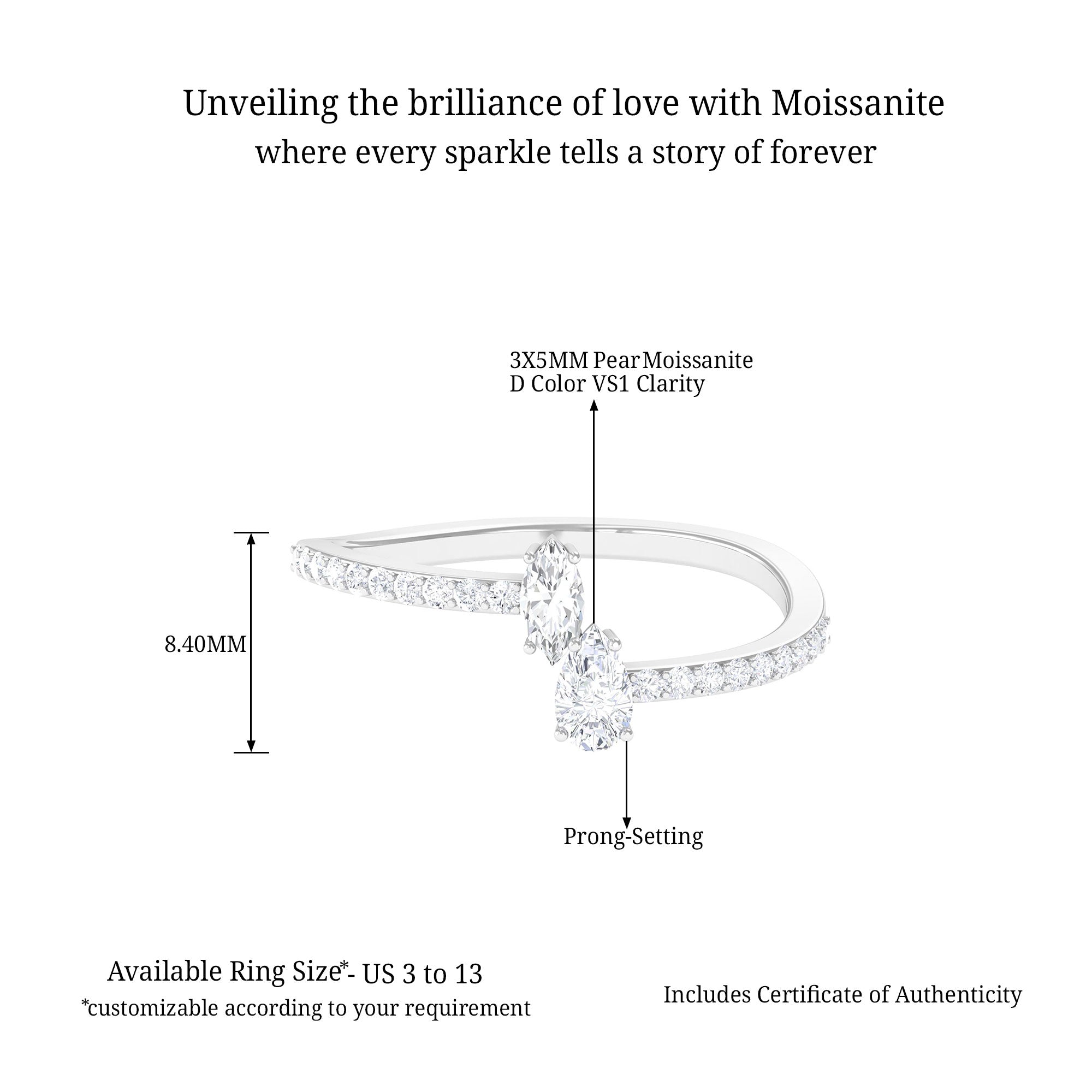 Sparkanite Jewels-Minimal Certified Moissanite Two Stone Promise Ring