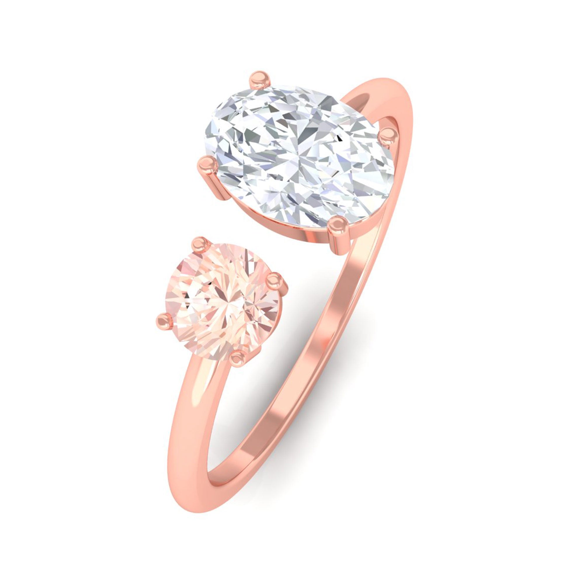 Sparkanite Jewels-Oval Moissanite Toi Et Moi Ring with Morganite