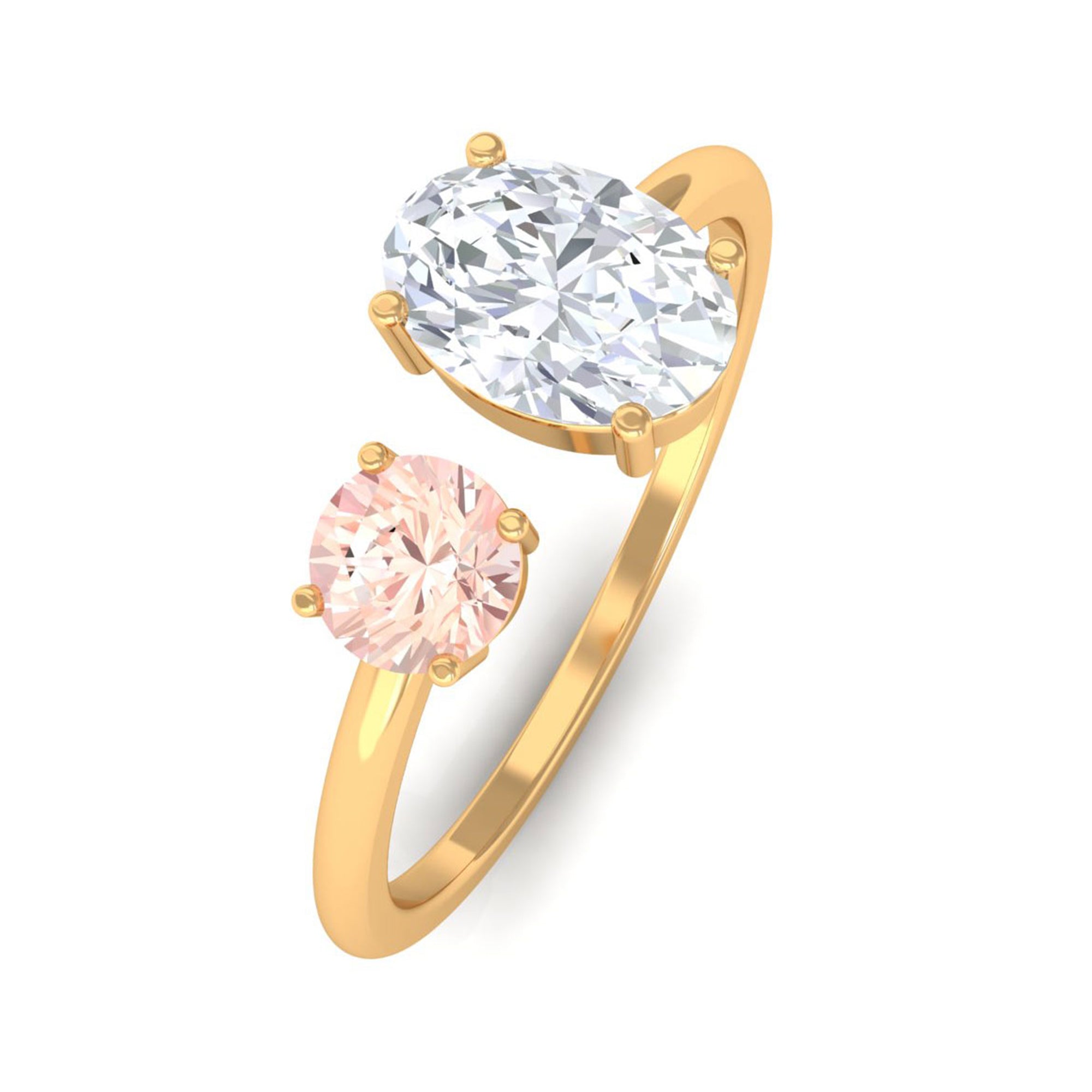 Sparkanite Jewels-Oval Moissanite Toi Et Moi Ring with Morganite