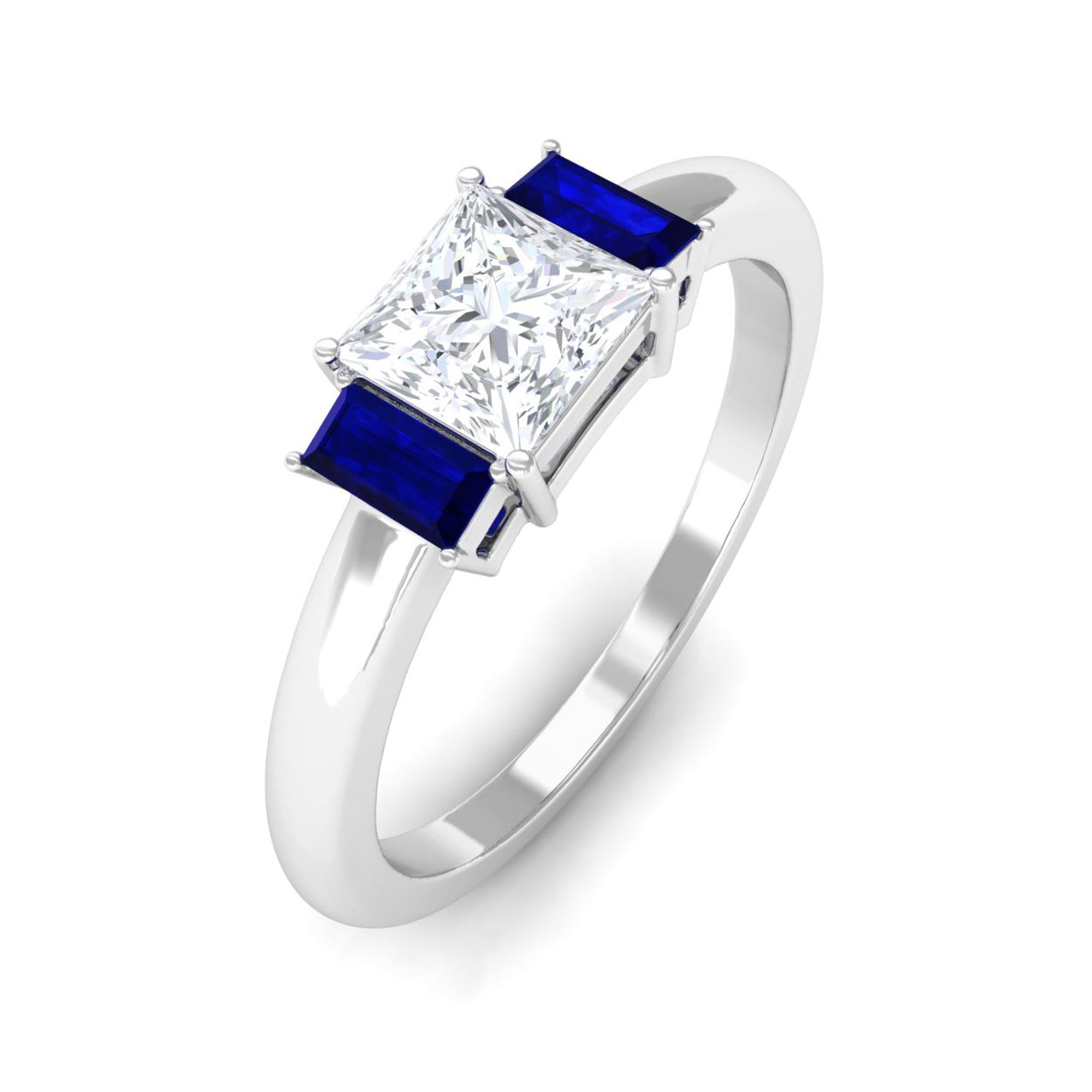 Sparkanite Jewels-Princess cut Moissanite Solitaire Promise Ring with Blue Sapphire