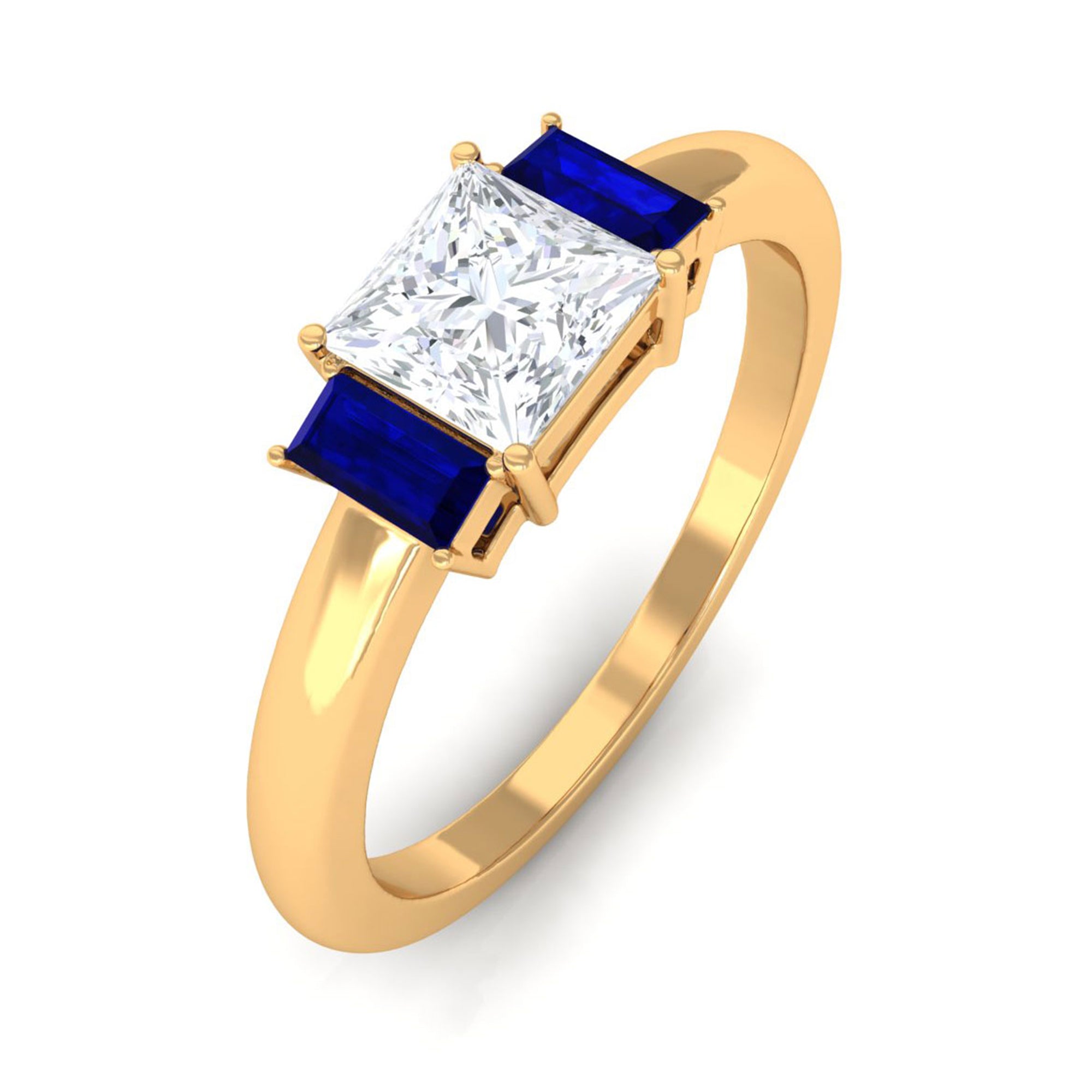 Sparkanite Jewels-Princess cut Moissanite Solitaire Promise Ring with Blue Sapphire