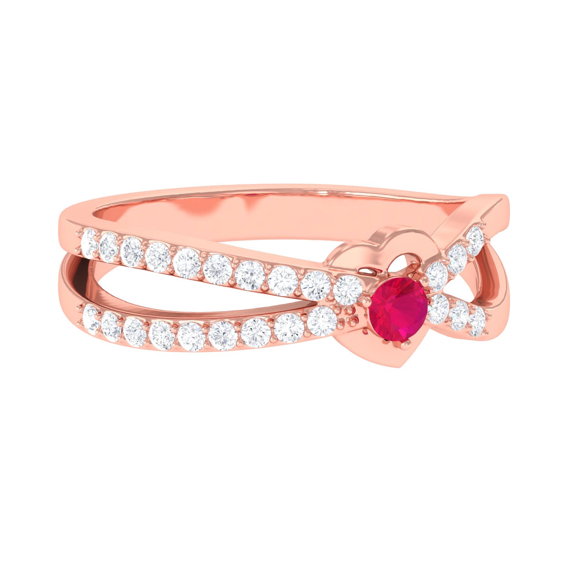 Sparkanite Jewels-Split Shank Heart Promise Ring with Moissanite and Ruby